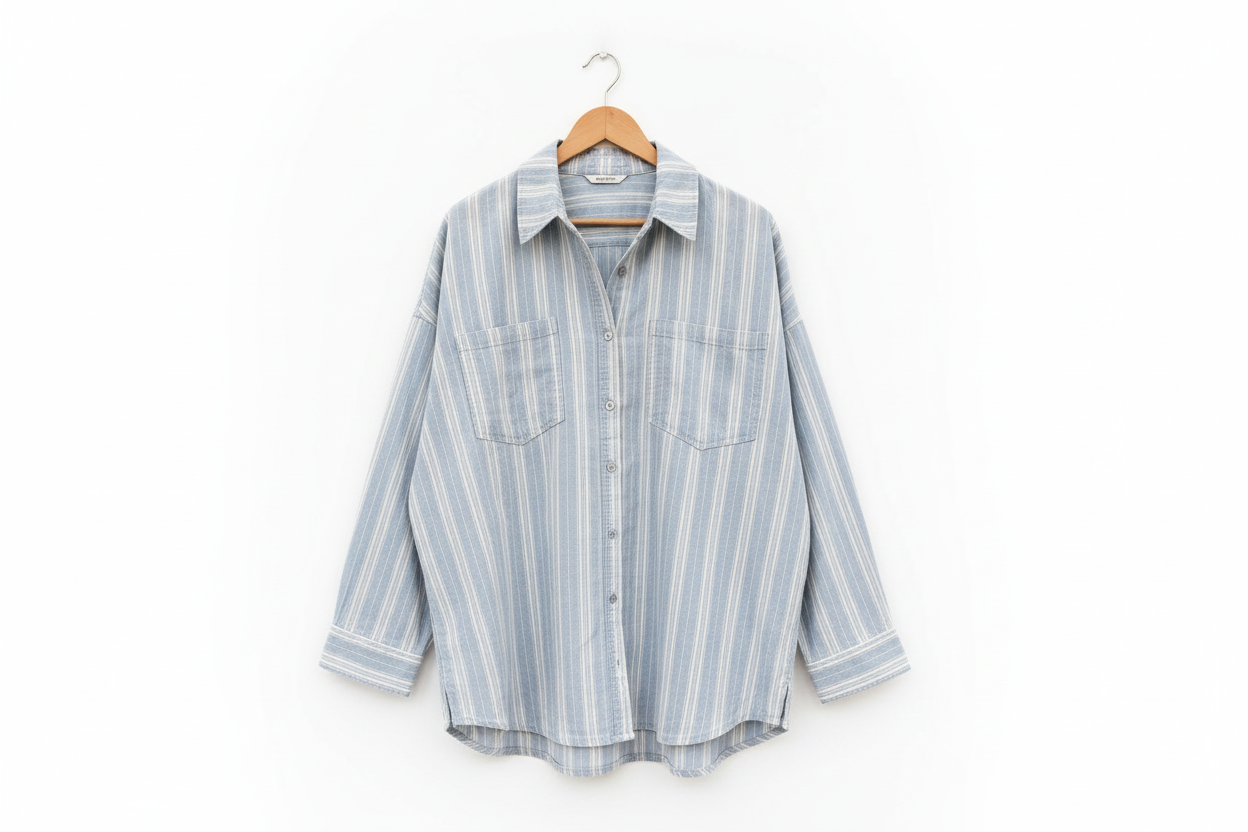 Blue Striped Boyfriend Chest Pocket Classic Denim Shirt - Tops/Blouses & Shirts