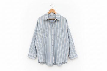 Blue Striped Boyfriend Chest Pocket Classic Denim Shirt - Tops/Blouses & Shirts