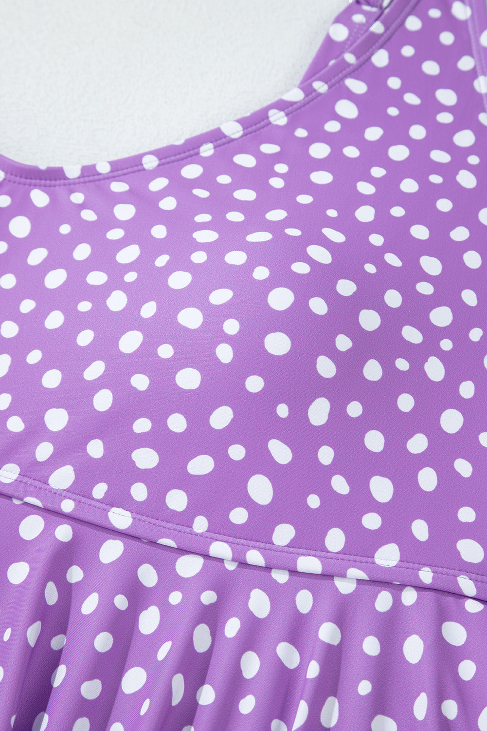 Purple Plus Size Polka Dot Print Ruffled Knotted V Neck Tankini Set BB Fashion Outlet