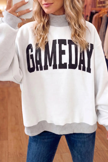 High Neck GAMEDAY/ FOOTBALL Double Side Printed Reversible Sweatshirt – Light Grey