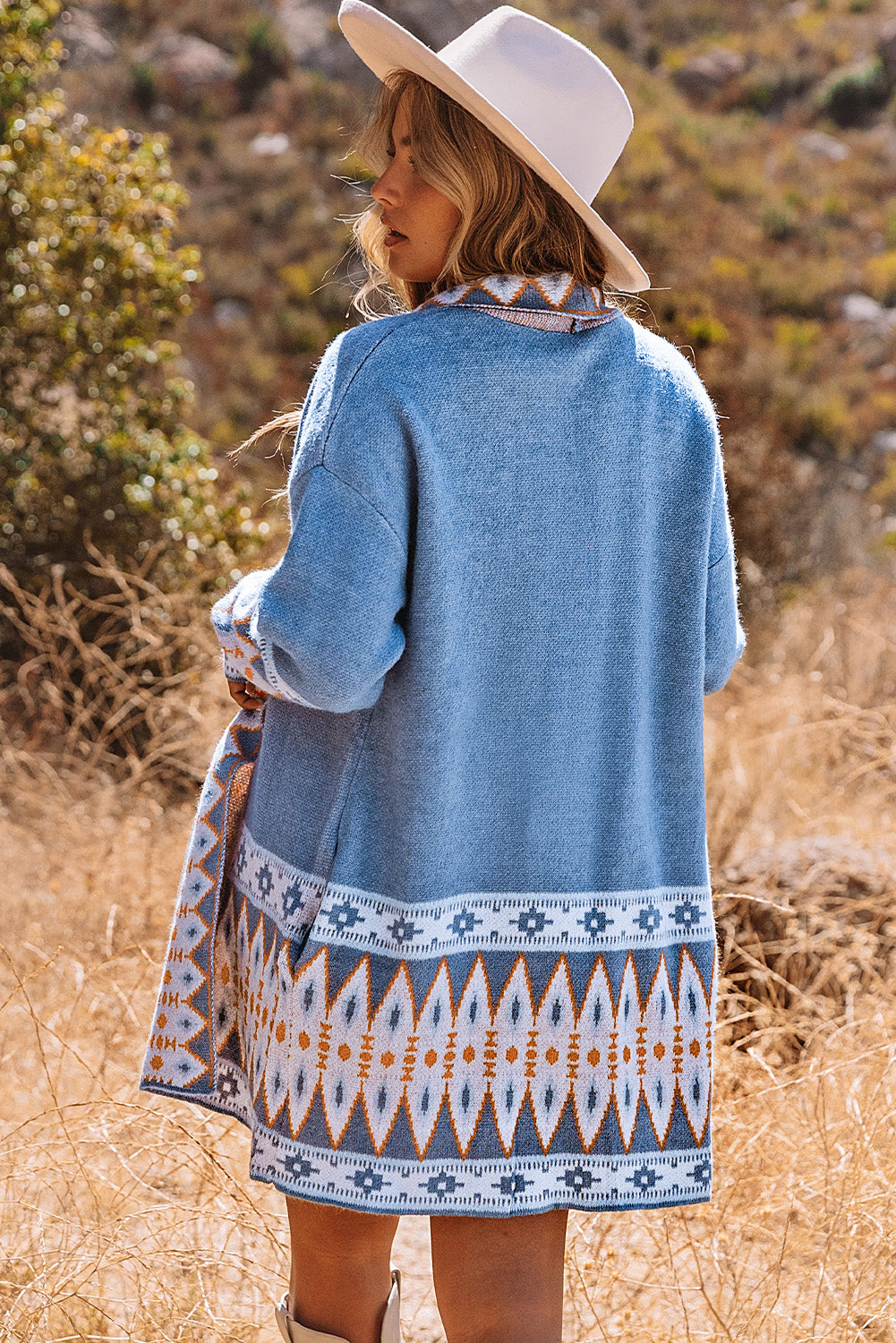 Aztec Print Open Front Knitted Cardigan BB Fashion Outlet