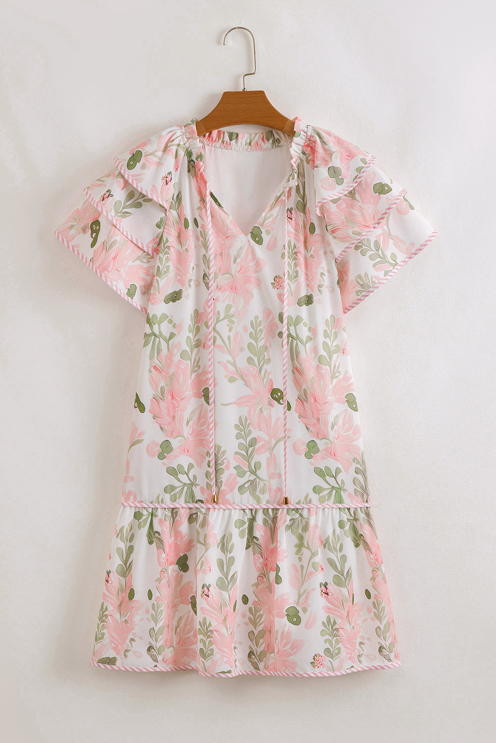Floral Contrast Edge Layered Short Sleeve Mini Dress eAura