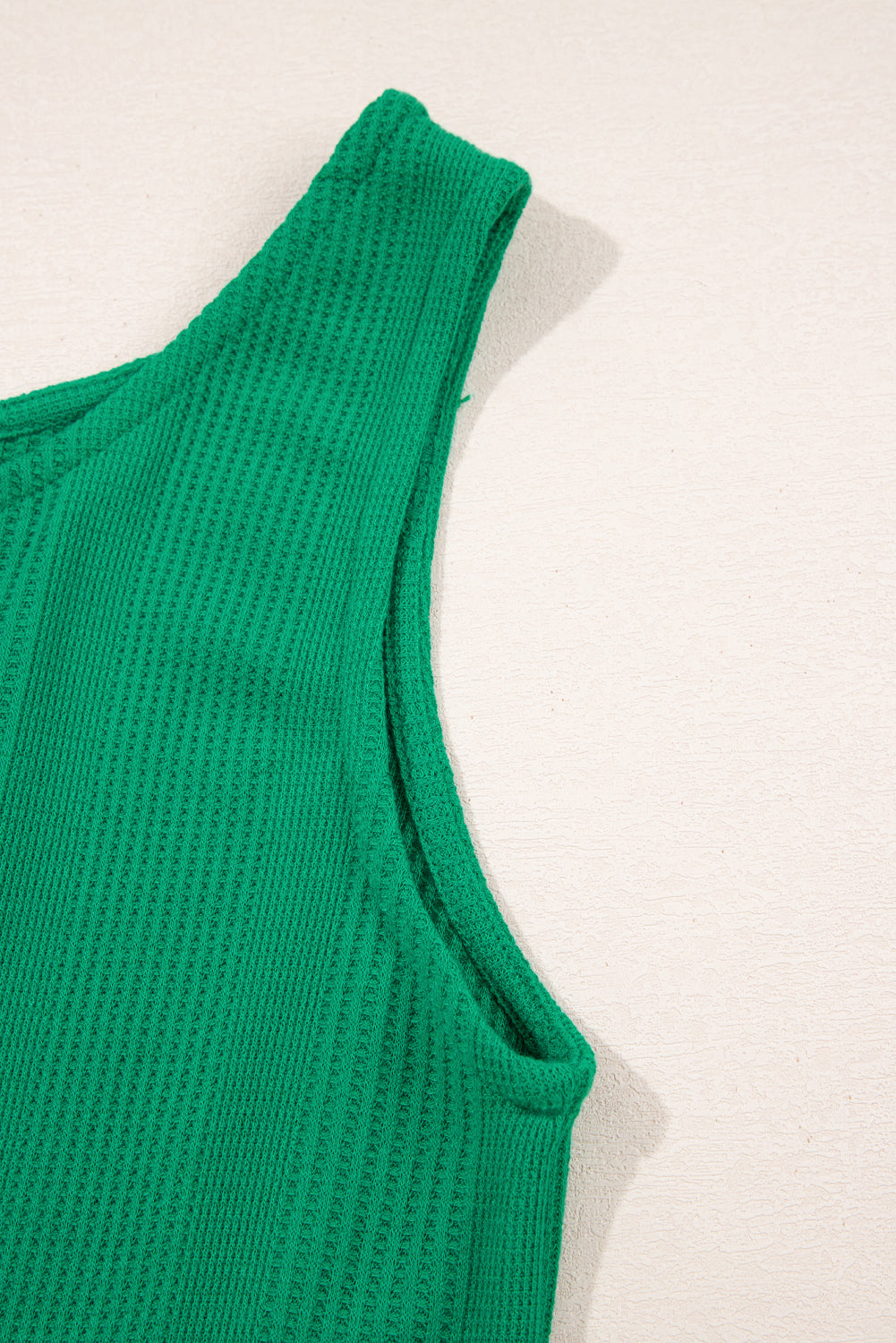 Green Solid Colour Ribbed Ruffle Tank Top and Trousers Set eAura