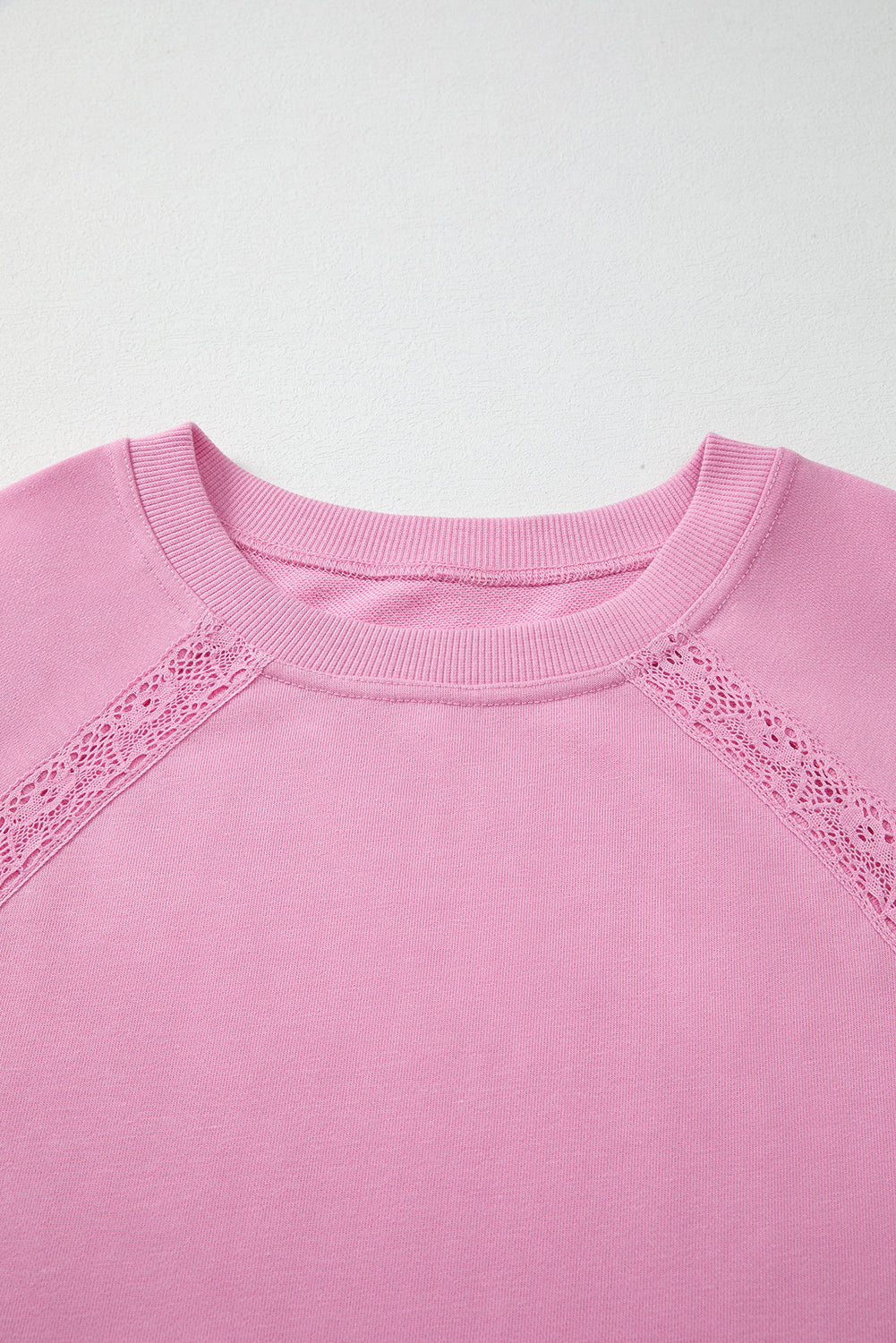 Pink Lace Patched Raglan Sleeve Loose Fit Sweatshirt