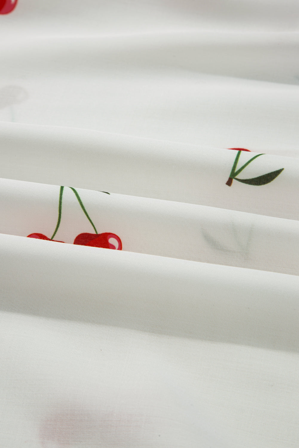 White Cherry Print Collared Frilled Babydoll Blouse - eAura