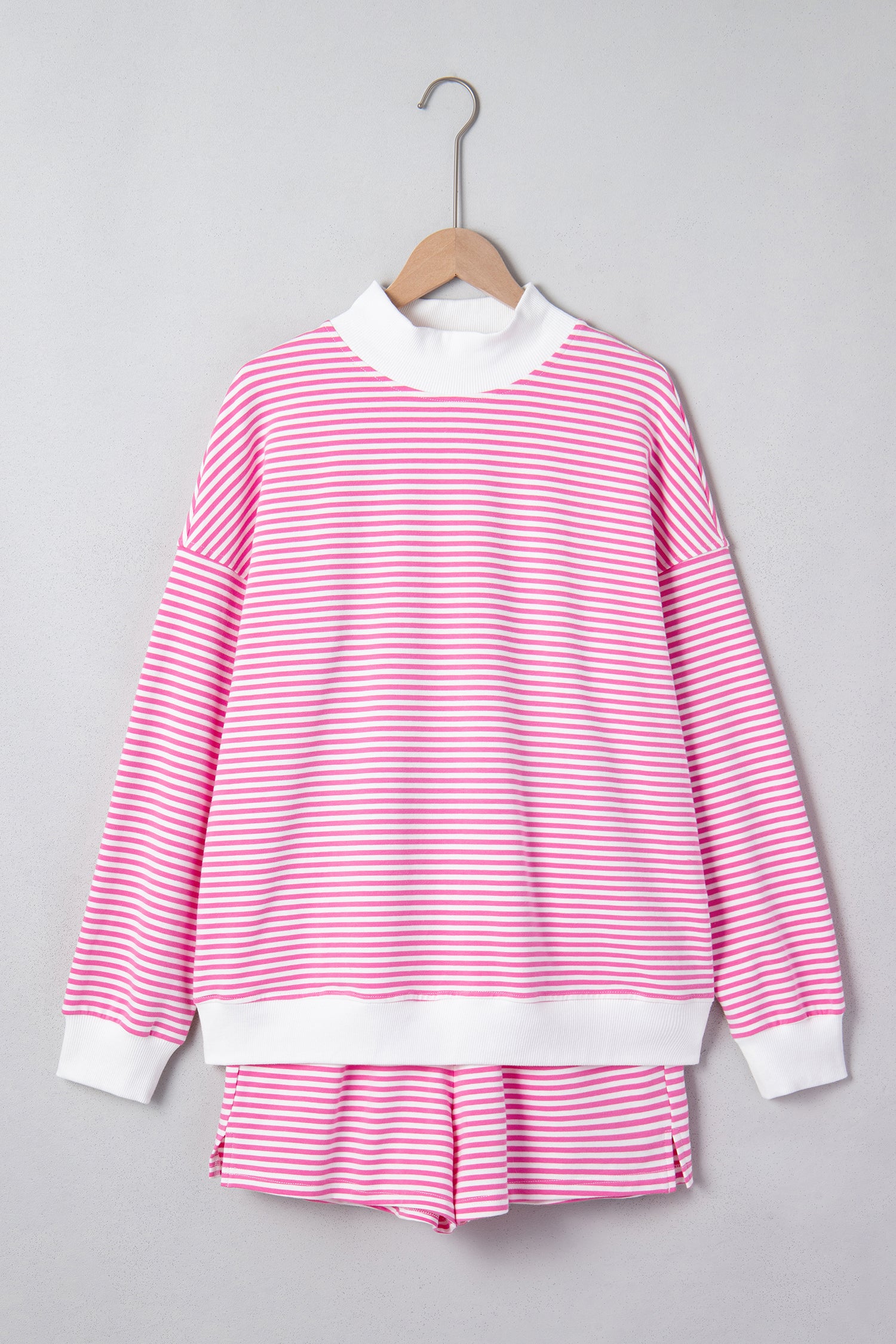 Stripe Oversize Mock Neck Sweatshirt and Shorts Set