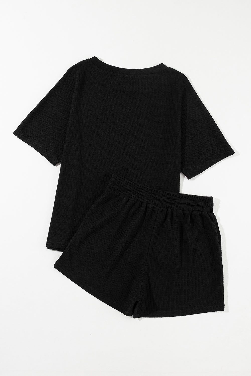 Casual Textured Tee and Drawstring Shorts Set Co-ord eAura