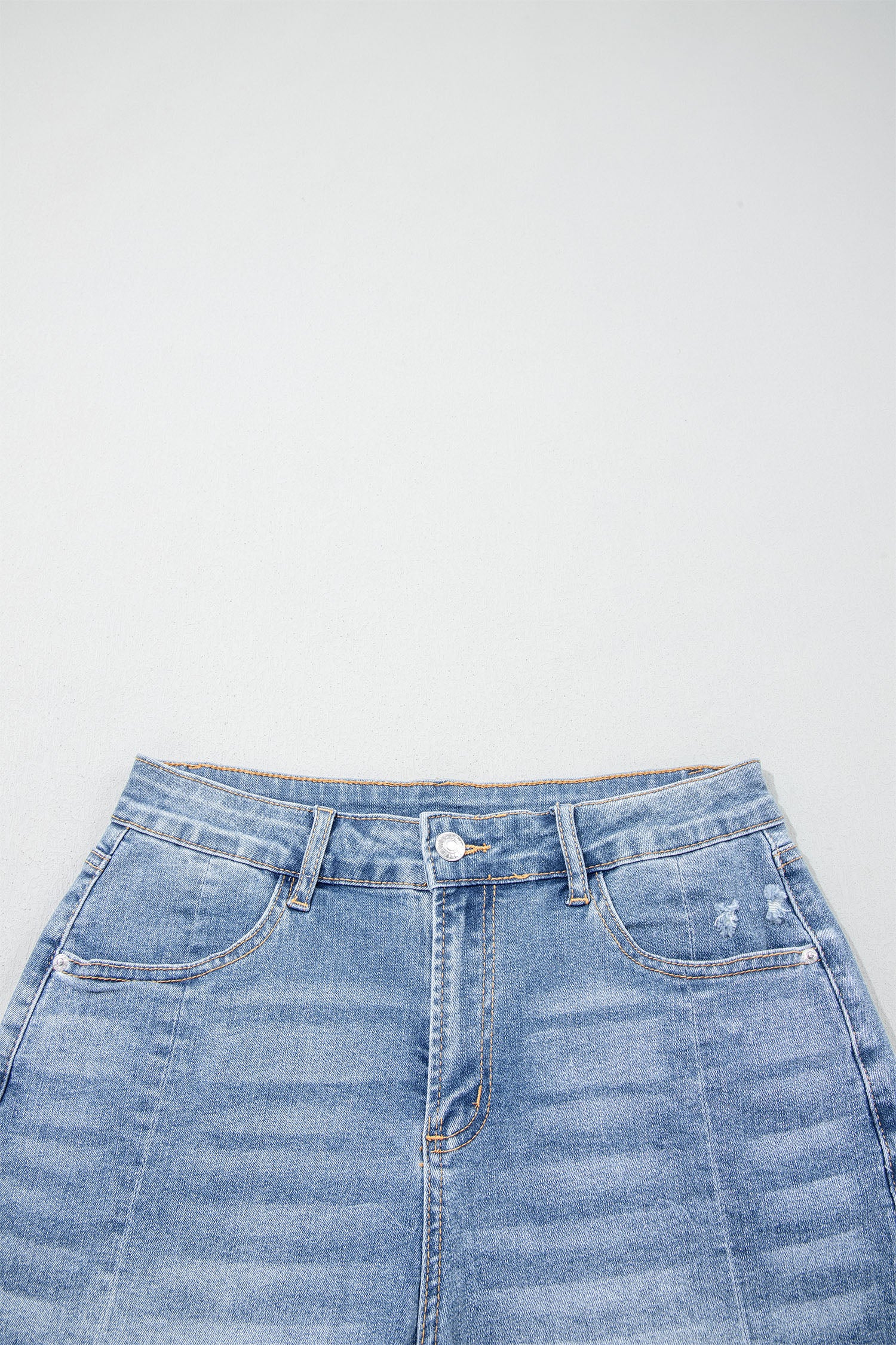 Acid Wash Raw Hem Denim Shorts – High Waist