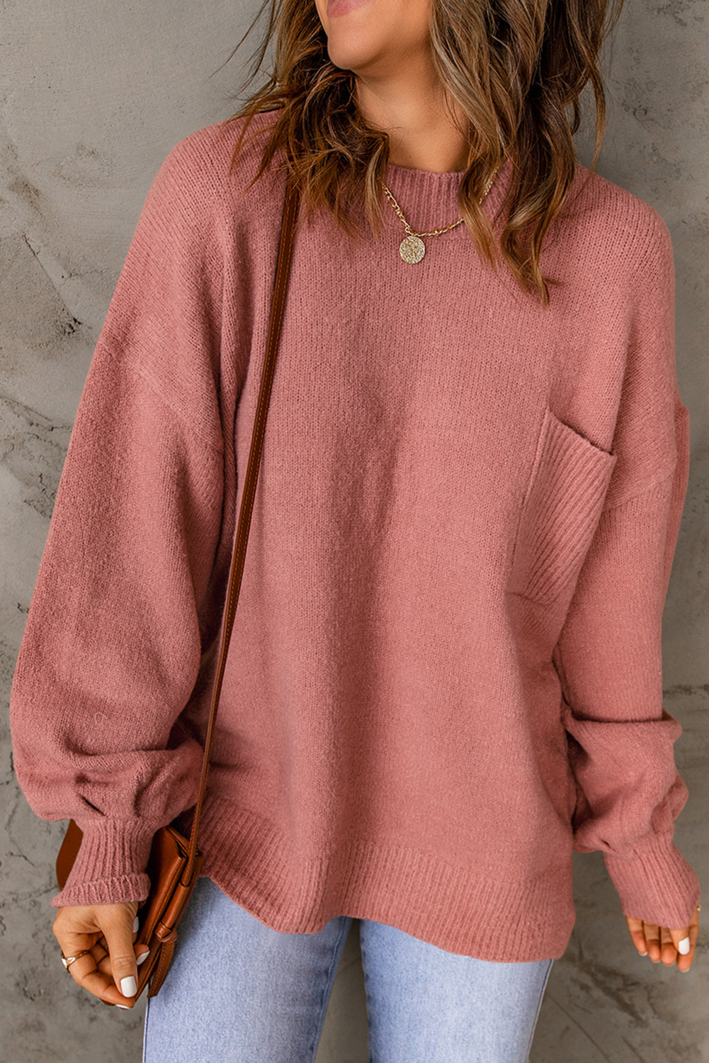 Black Solid Colour Puffy Sleeve Pocketed Sweater eAura