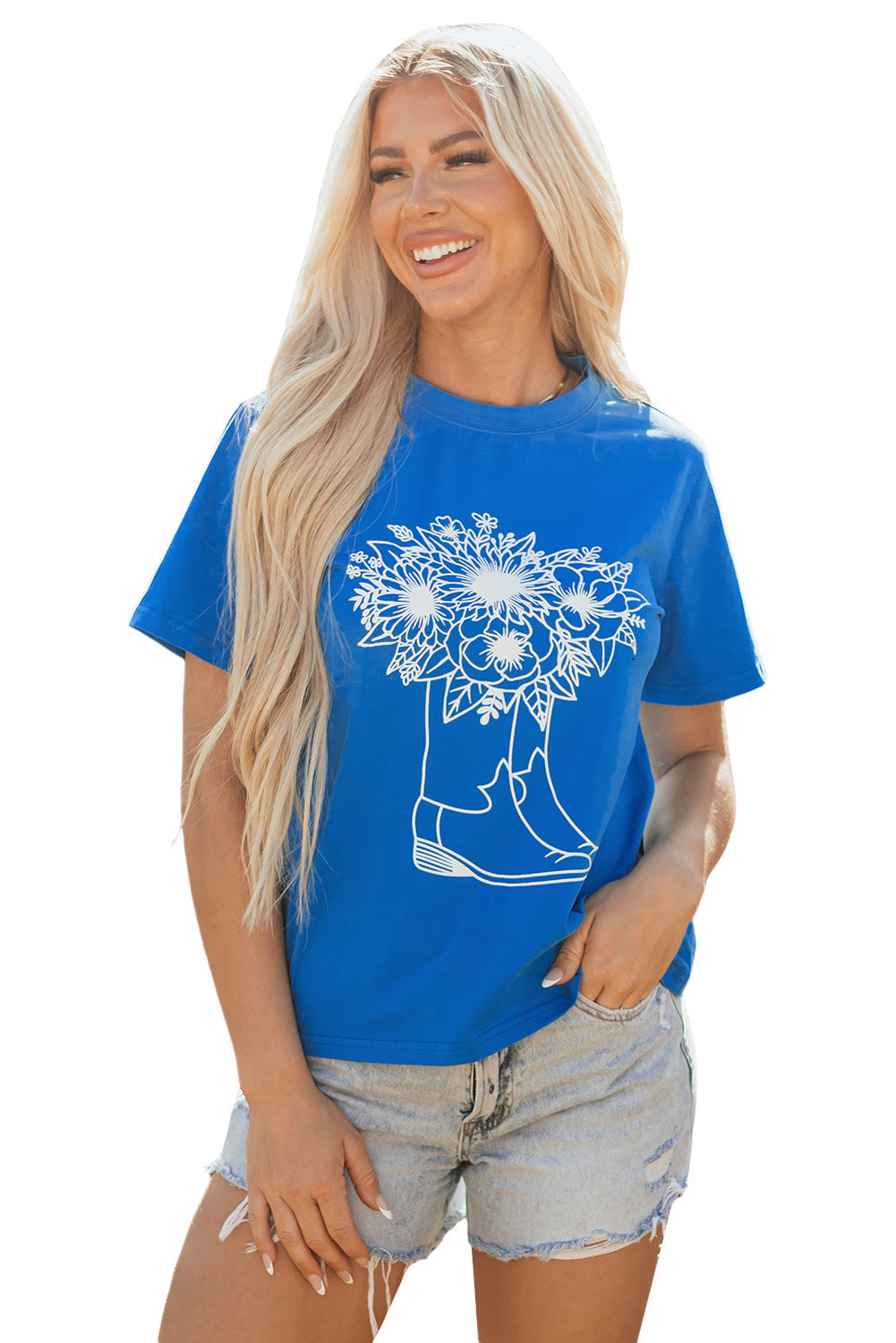 Blue Sunflower Boots Graphic Western Fashion T Shirt eAura