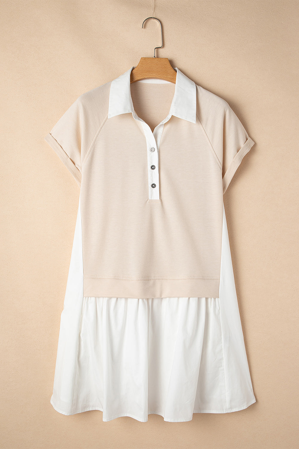 Jet Stream Shirt Collar Buttoned Patchwork Short Sleeve Mini Dress eAura