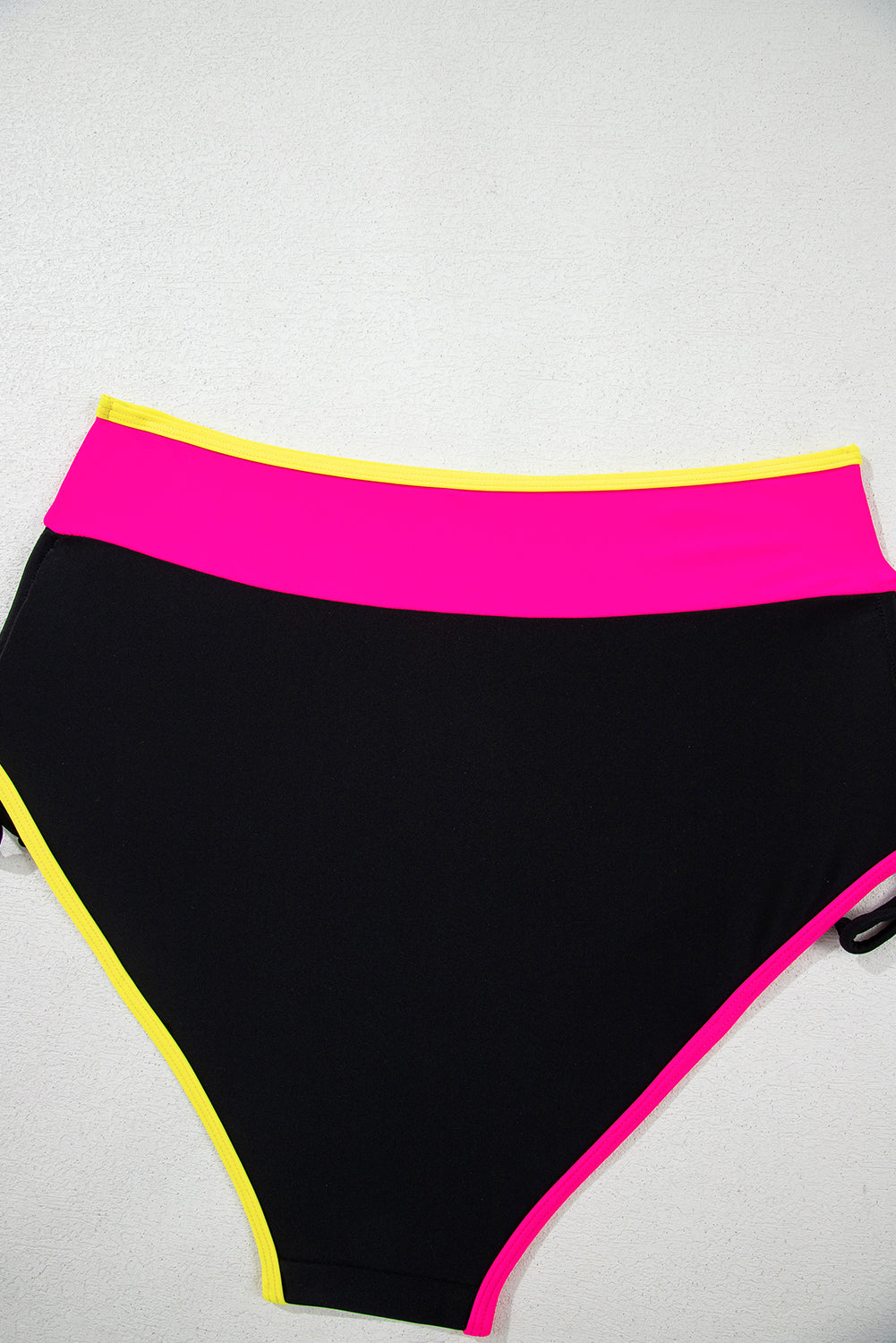 Black Colour Block Drawstring Side V Neck High Waist Bikini Set eAura