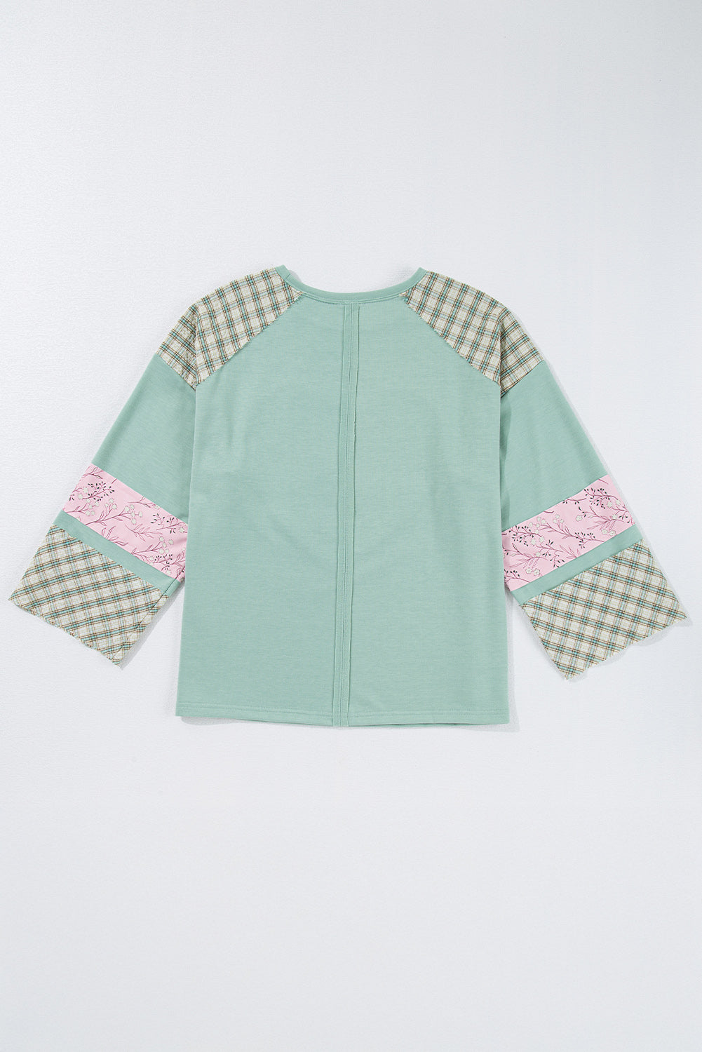 Clearly Aqua Plaid Floral Peace Heart Graphic Wide Long Sleeve Top Beagle Boutique Fashion Outlet