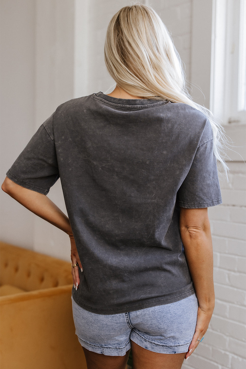 Dark Grey Kindness Butterflies Graphic Mineral Wash Loose Tee eAura