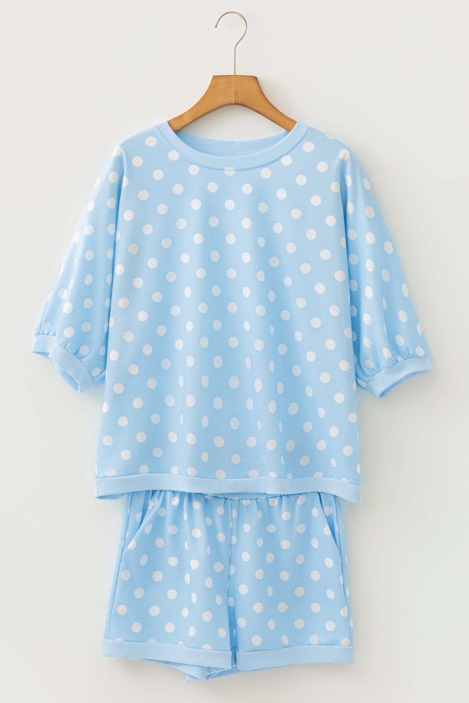 Polka Dot Oversized Top Drawstring Short Set – Green