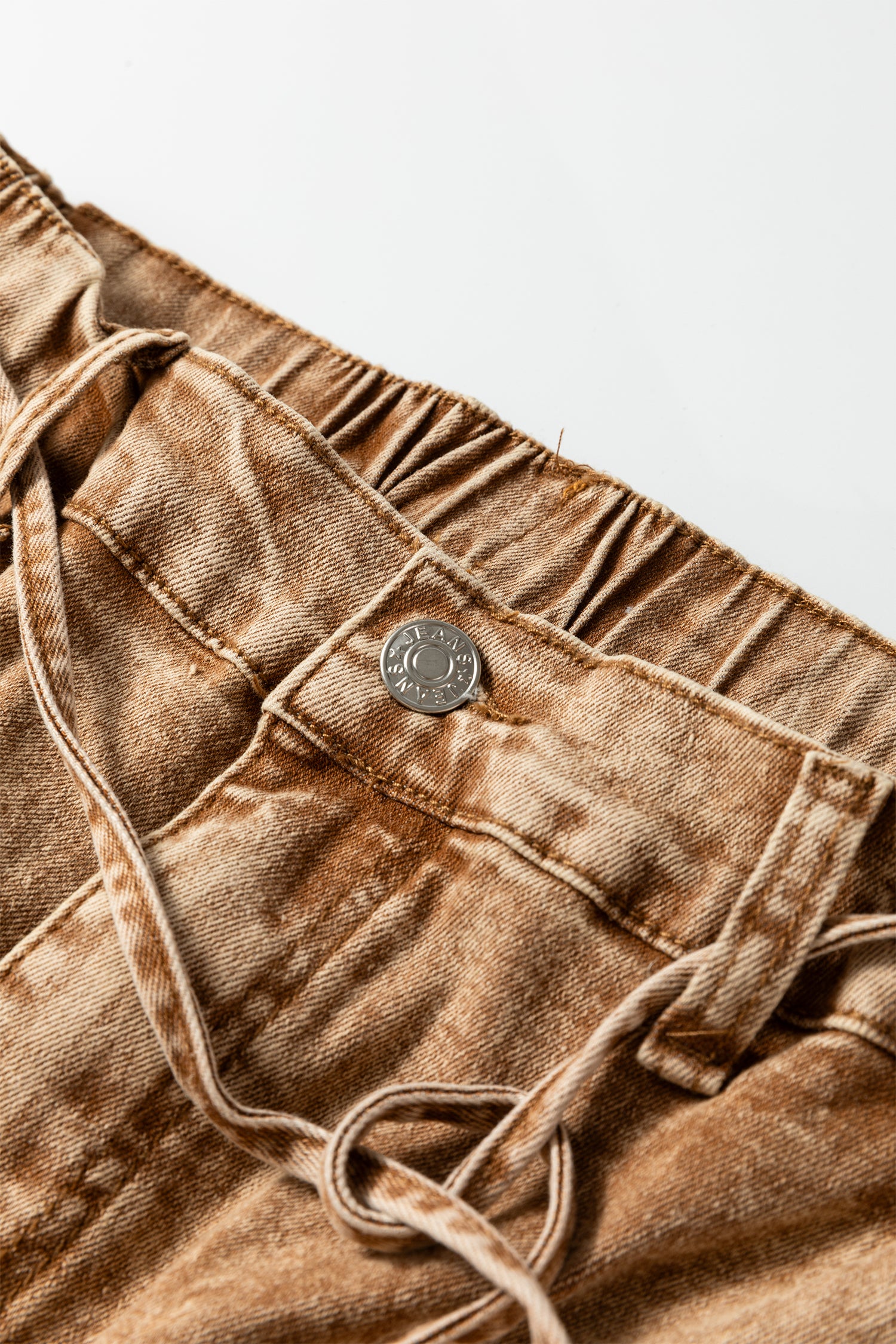 Gray Acid Wash Tie Waist Denim Pants