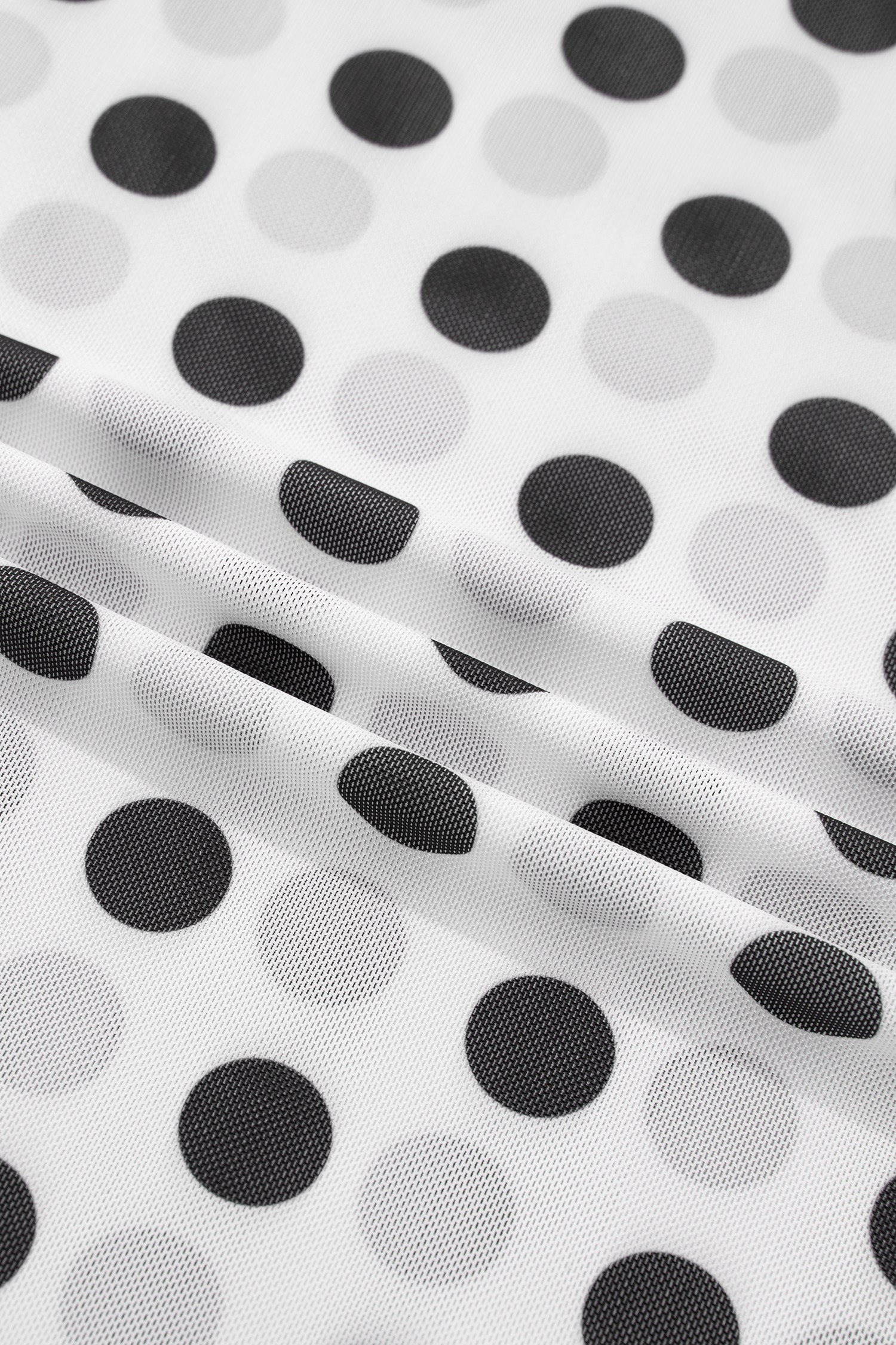 Polka Dot Mesh Long Sleeve Stand Neck Sheath Top – White
