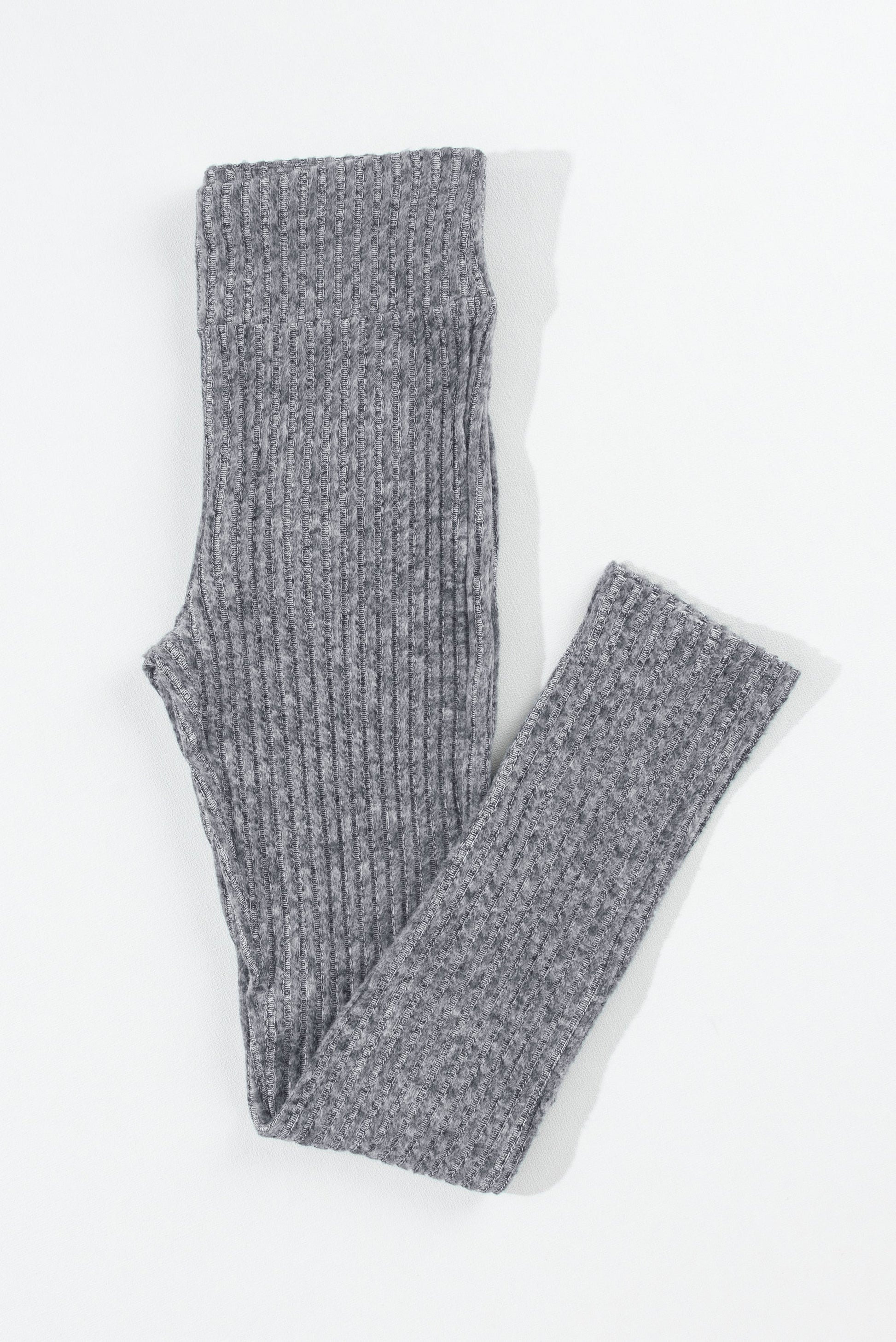 Grey Wide Waistband Ribbed Textured Knit Leggings Beagle Boutique Fashion Outlet