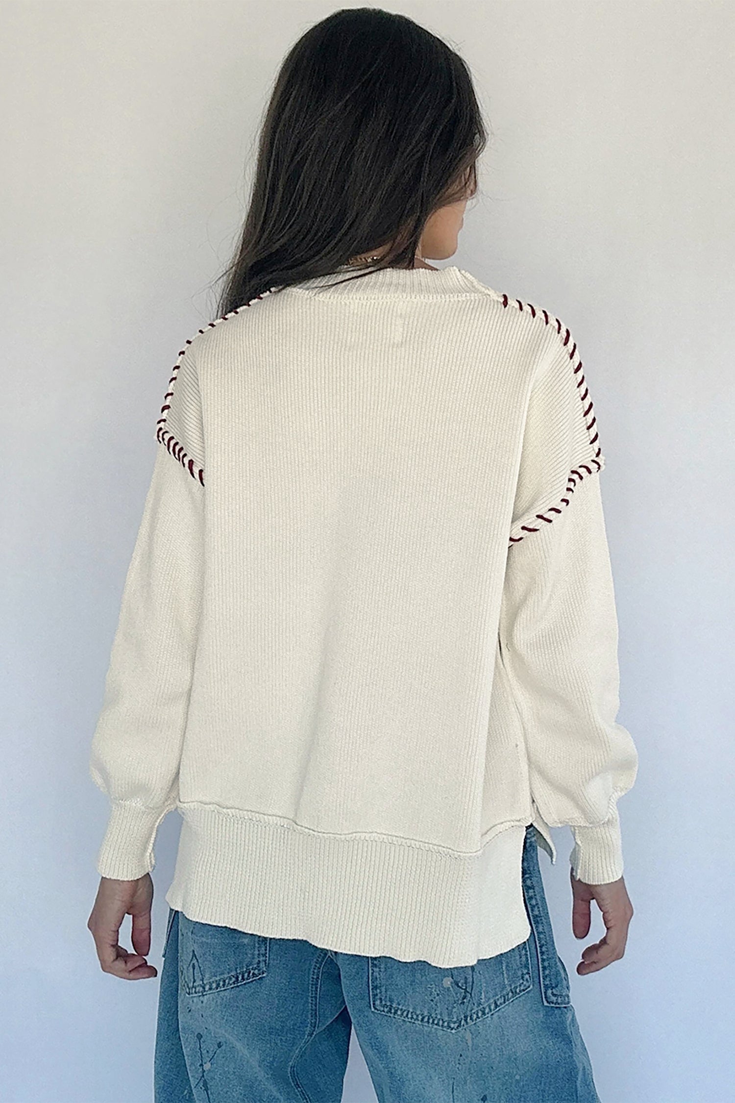 Drop Shoulder Game Day Letter Print Pullover Sweater – Beige