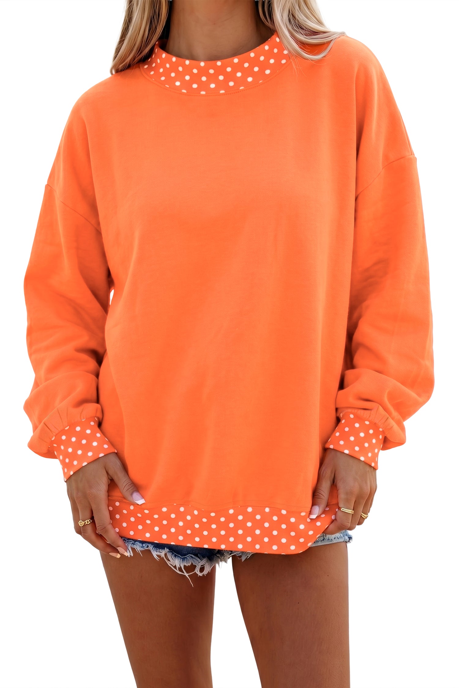 Colorblock Polka Dot Contrast Trim Oversized Sweatshirt – Red