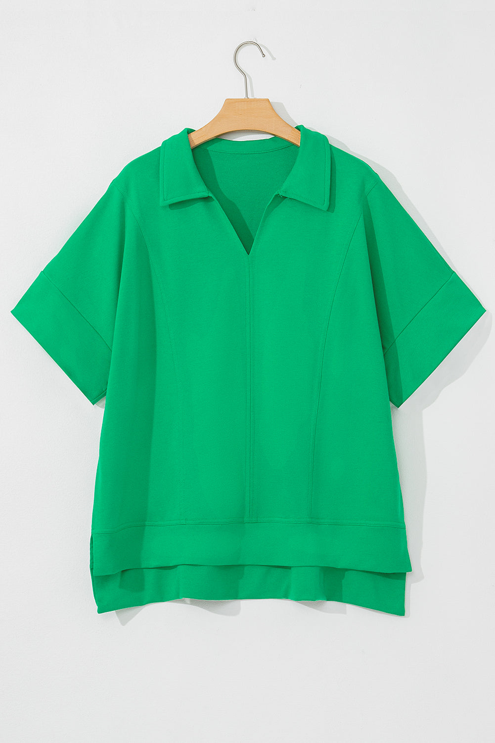 Bright Green Short Sleeve Turn-Down Collar Plus Size Blouse BB Fashion Outlet