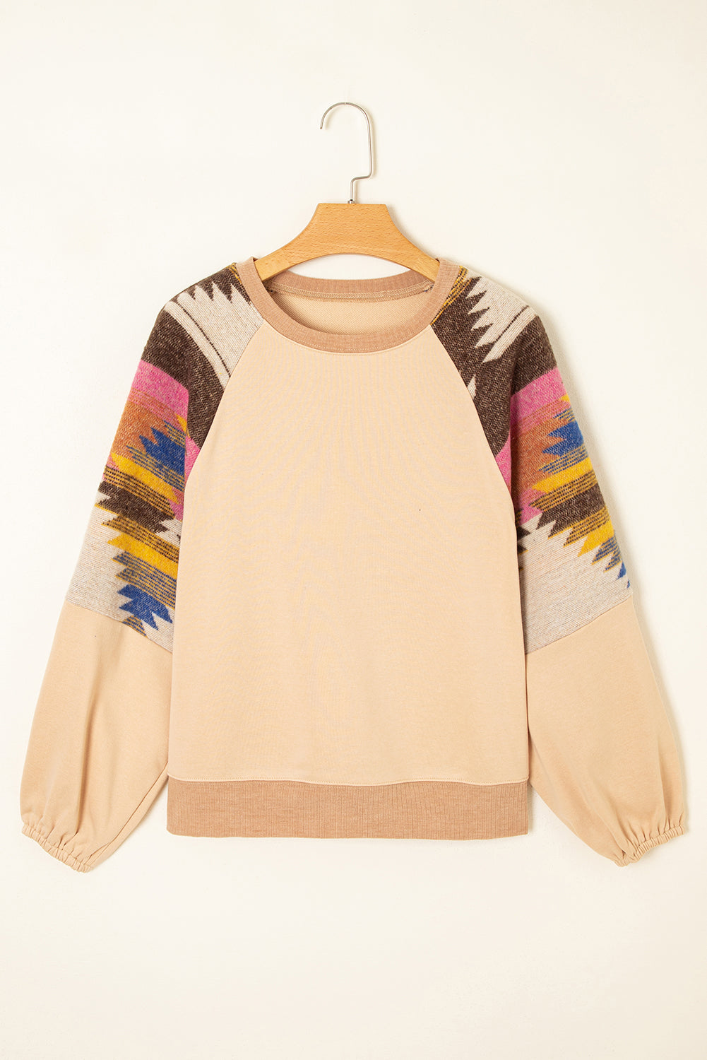Aztec Patchwork Raglan Pullover Sweatshirt - eAura