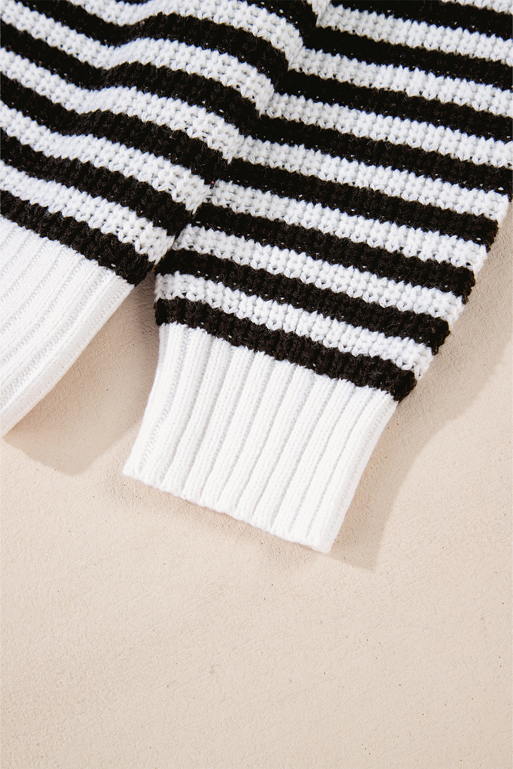 Black Stripe Zip up Collar Drop Shoulder Sweater eAura