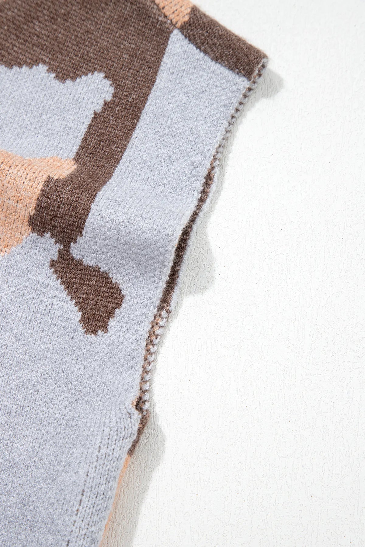 Camouflage Pattern Drop Shoulder High Neck Short Sleeve Shift Sweater – Grey