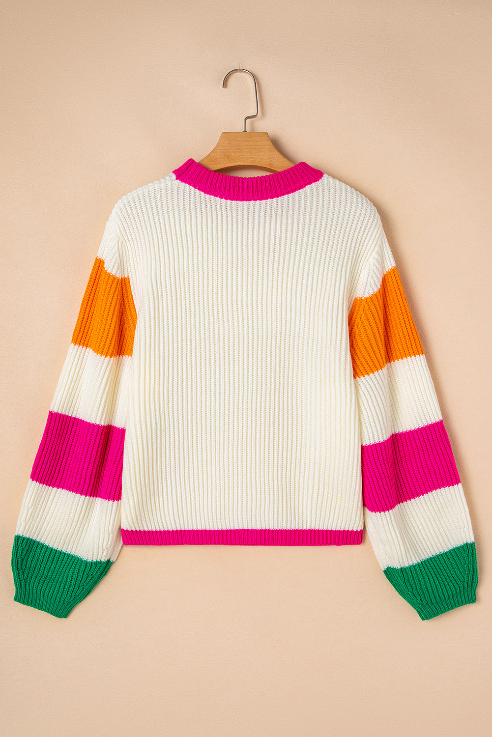 Beige Colourblock Flower Print Cable Knit Loose Sweater eAura