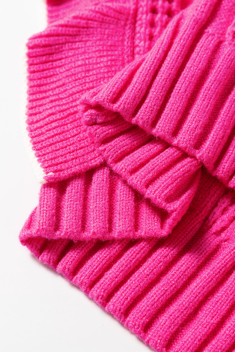 Strawberry Pink Textured Knit Ruffled Mock Neck Sweater Tank eAura