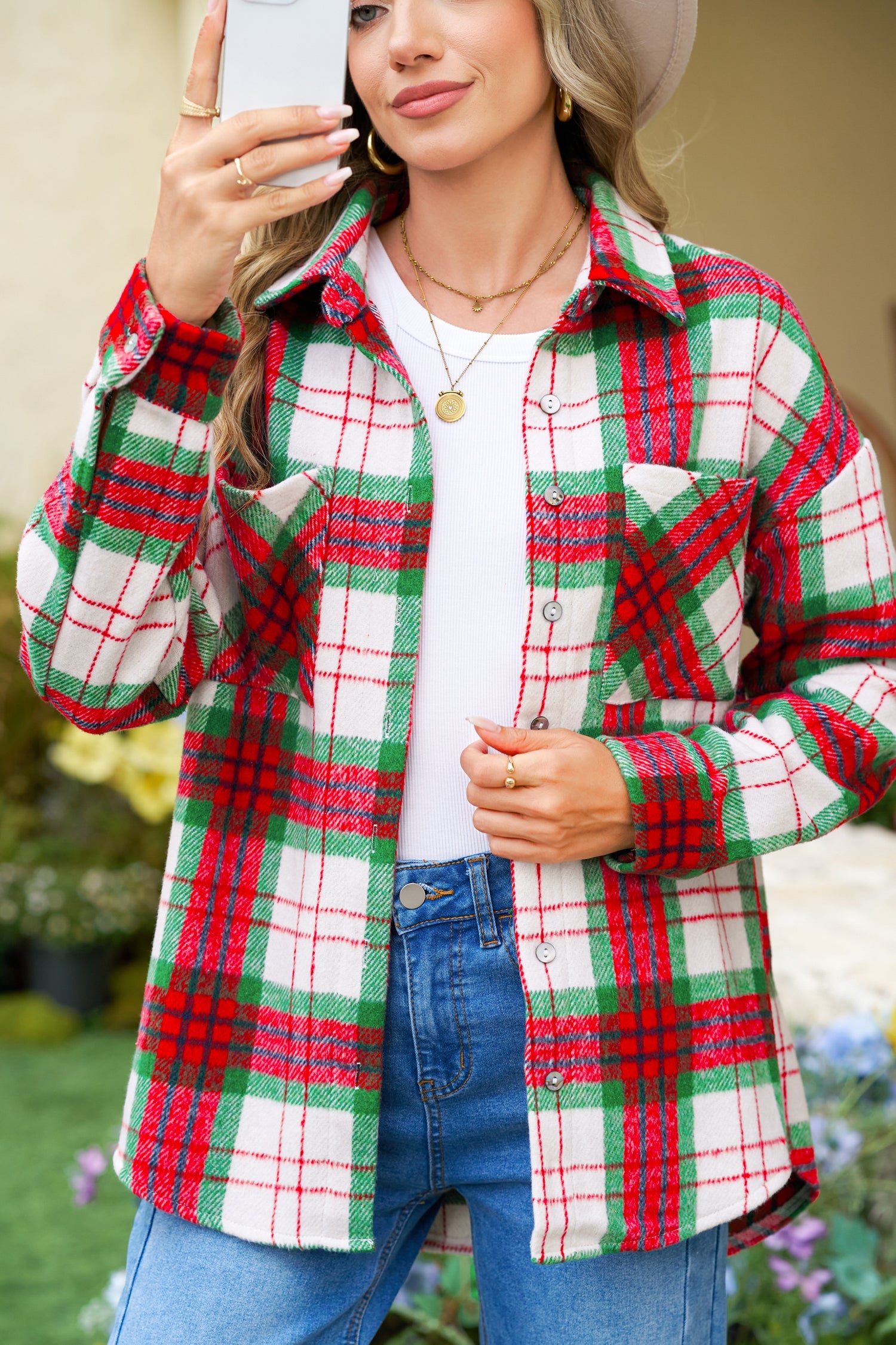 Red Plaid Casual Flannel Shacket - eAura