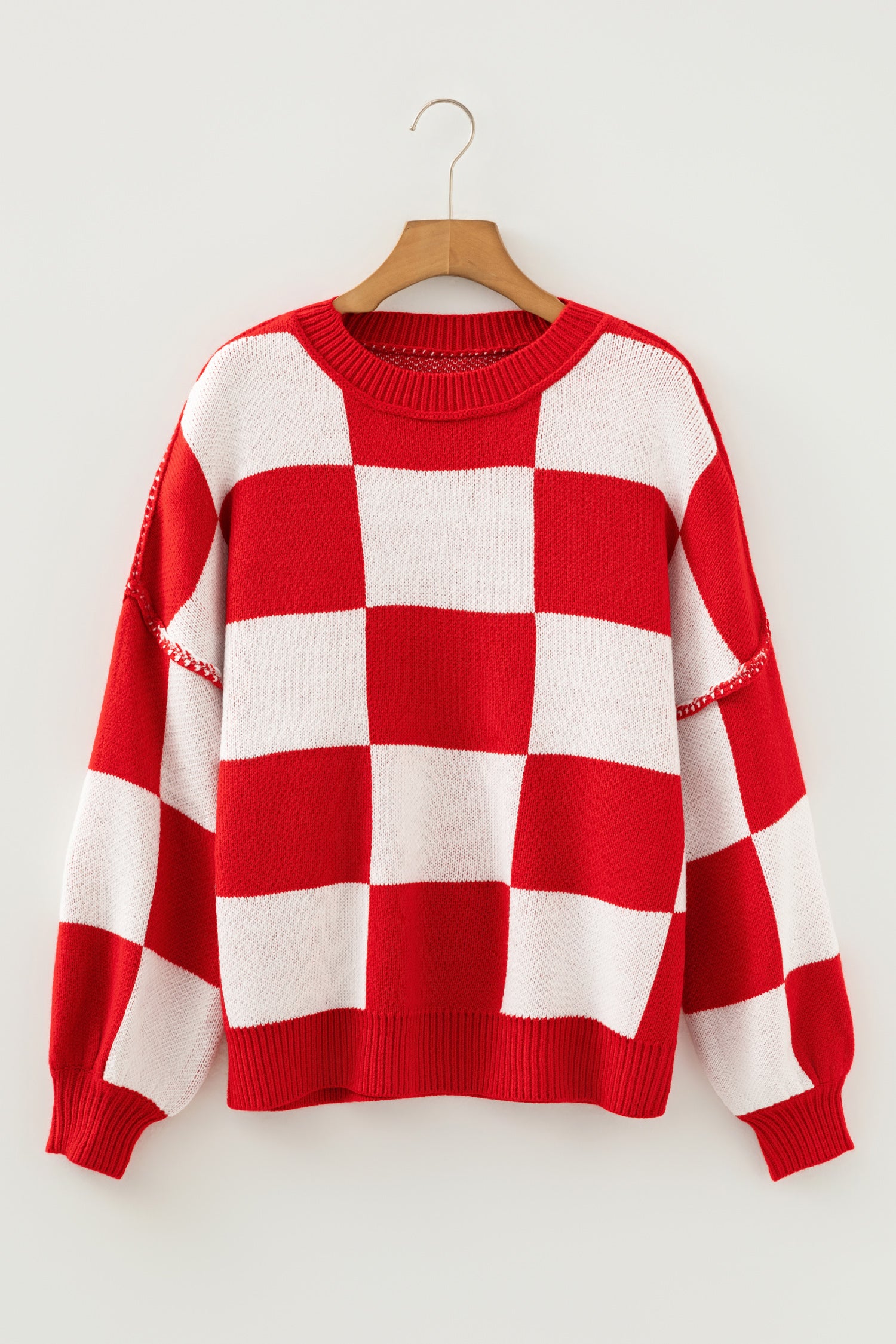 Checkered Bishop Sleeve Sweater - Sweaters & Cardigans/Sweaters