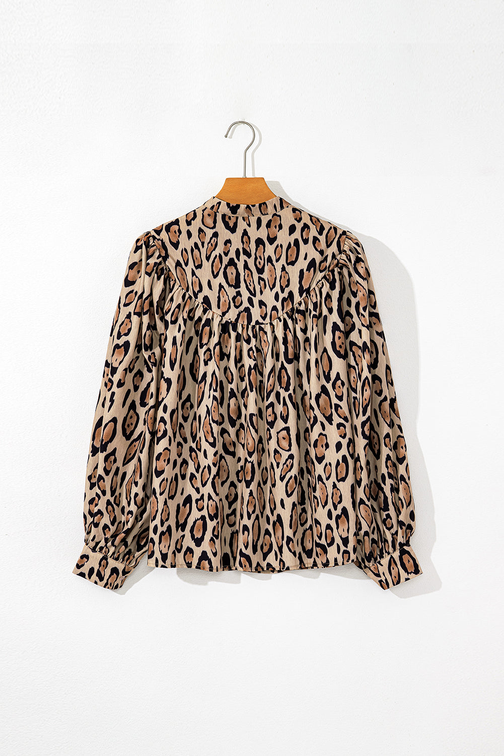 Light French Beige Oversized Leopard Print Balloon Sleeve Casual Shirt BB Fashion Outlet