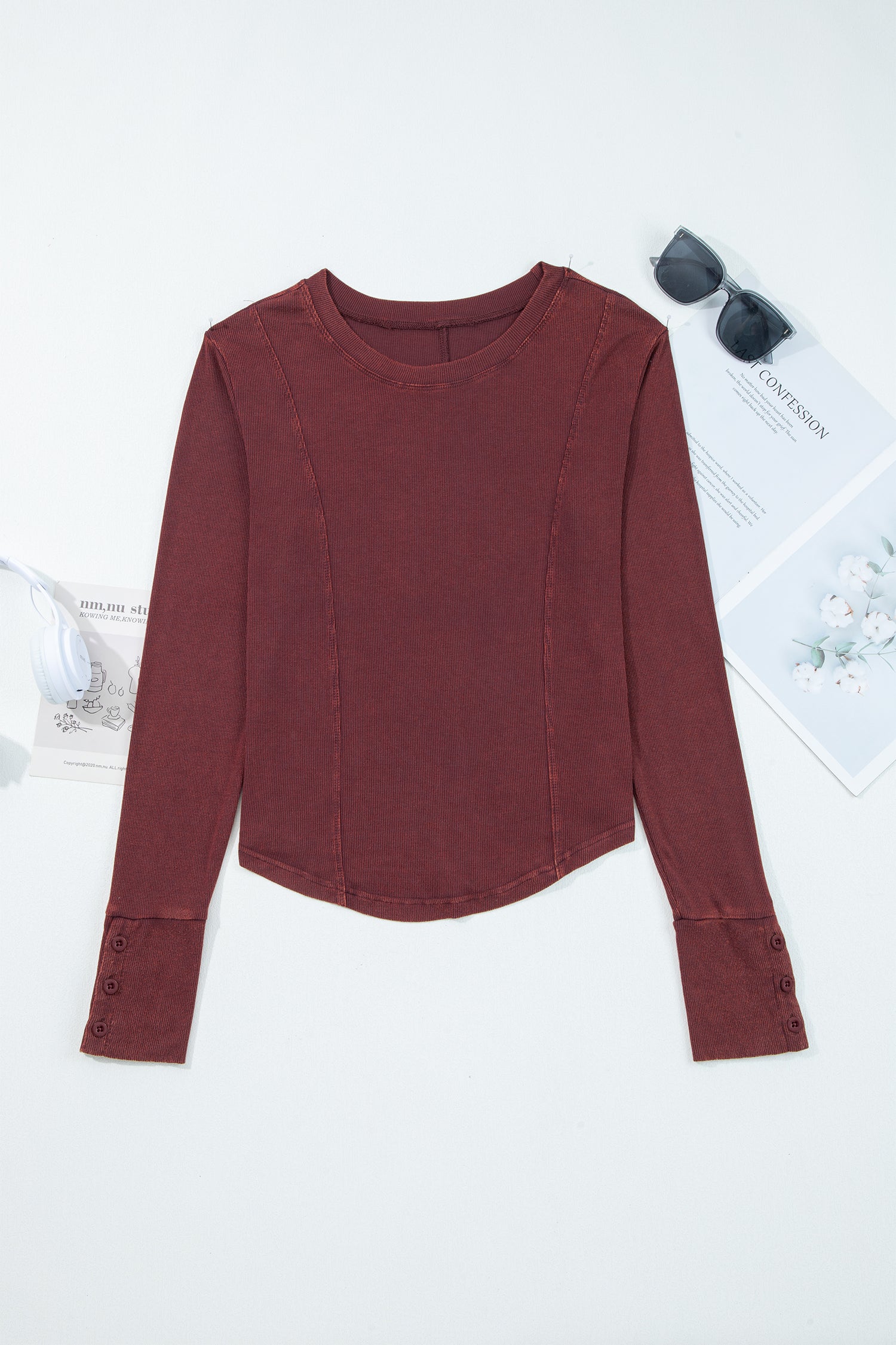 Exposed Seam Ribbed Long Sleeve Top