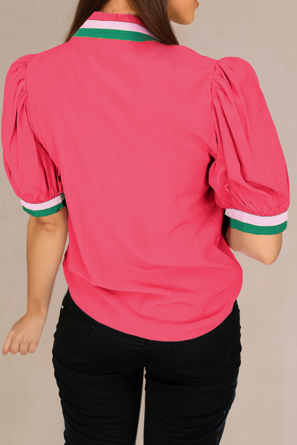 Carrot Colourful Trim V Neck Short Sleeve Blouse eAura