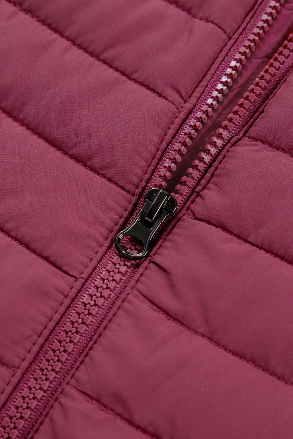 Burgundy Plush Collared Quilted Zipped Puffer Gilet Beagle Boutique Fashion Outlet