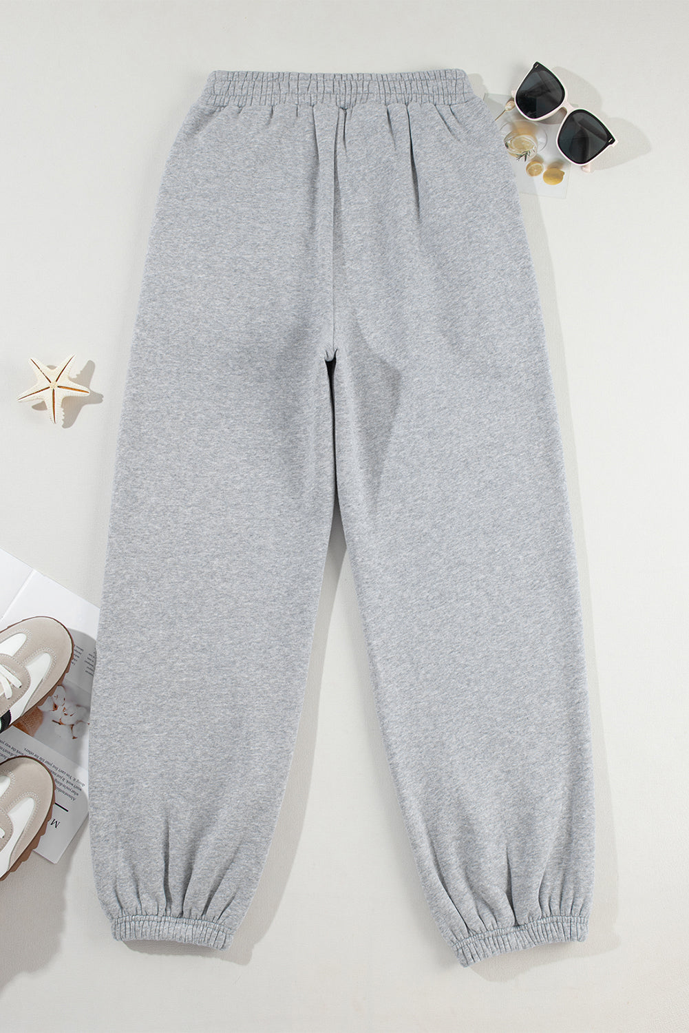 Solid Color Crisscross Elastic Waist Sweatpants – Light Grey