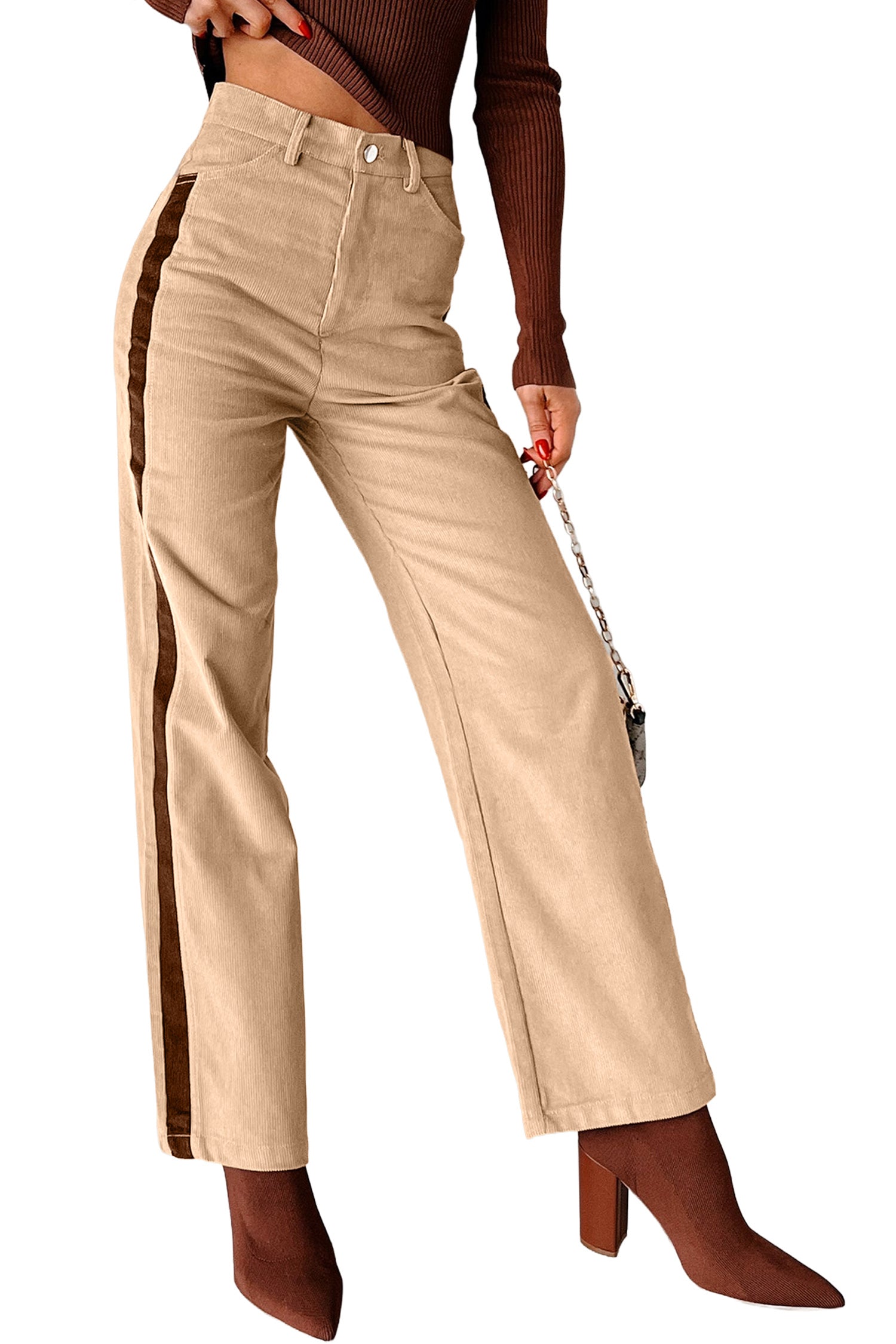 Corduroy Side Panel Colorblock Straight Leg Pants – Smoke Gray