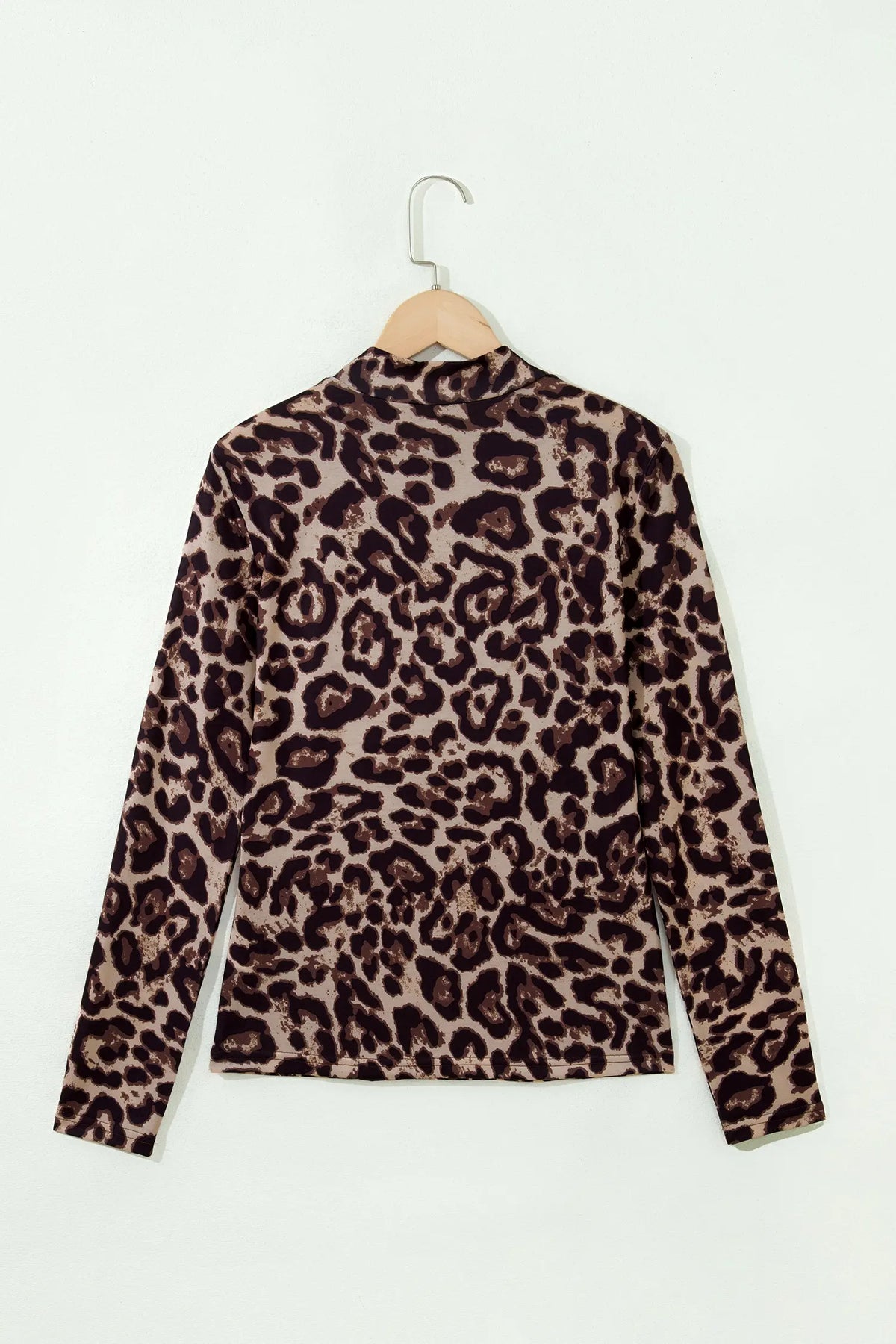 Leopard High Neck Long Sleeve Western Slim Top – Khaki