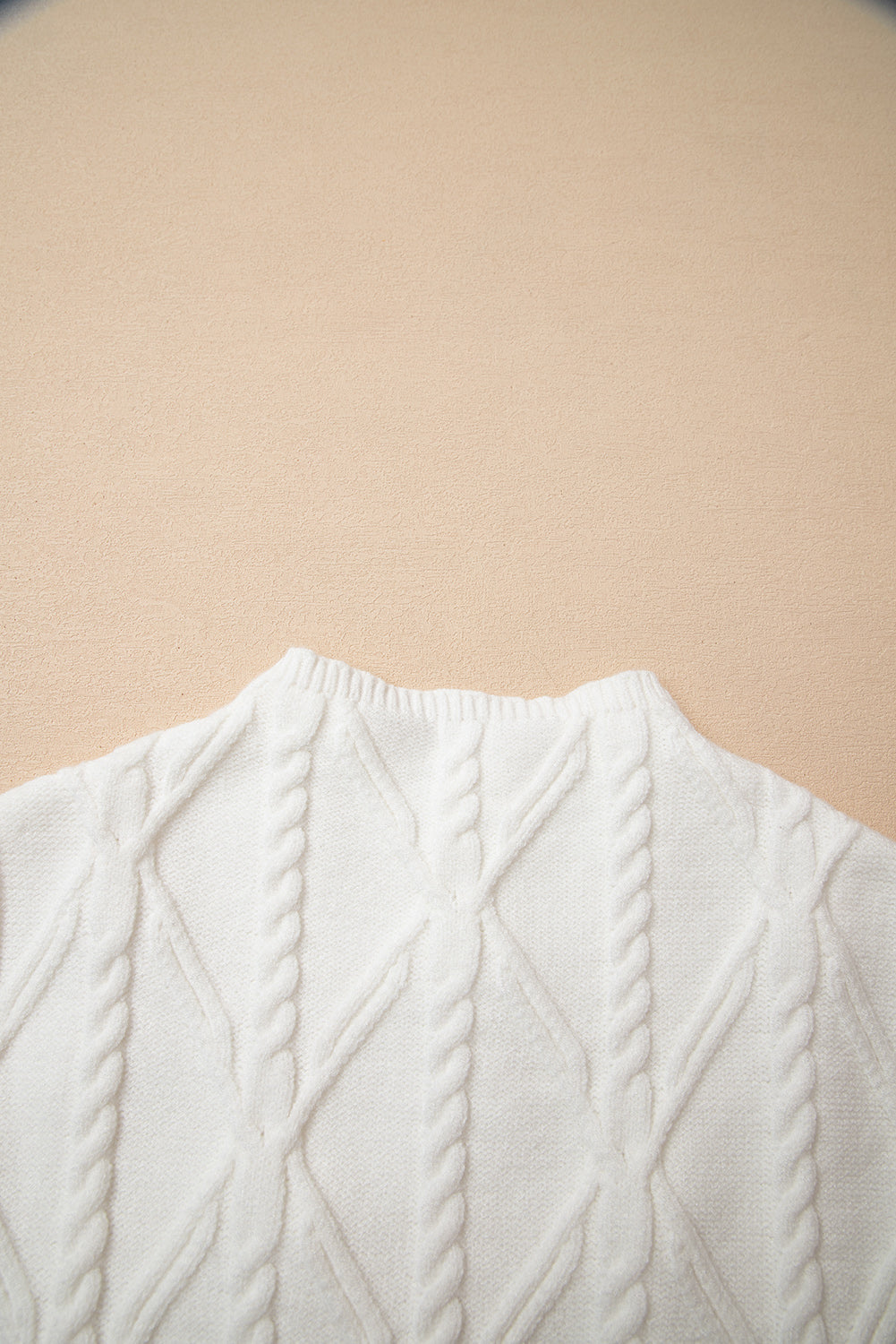 White Pearled High Neck Textured Knit Sweater Vest eAura