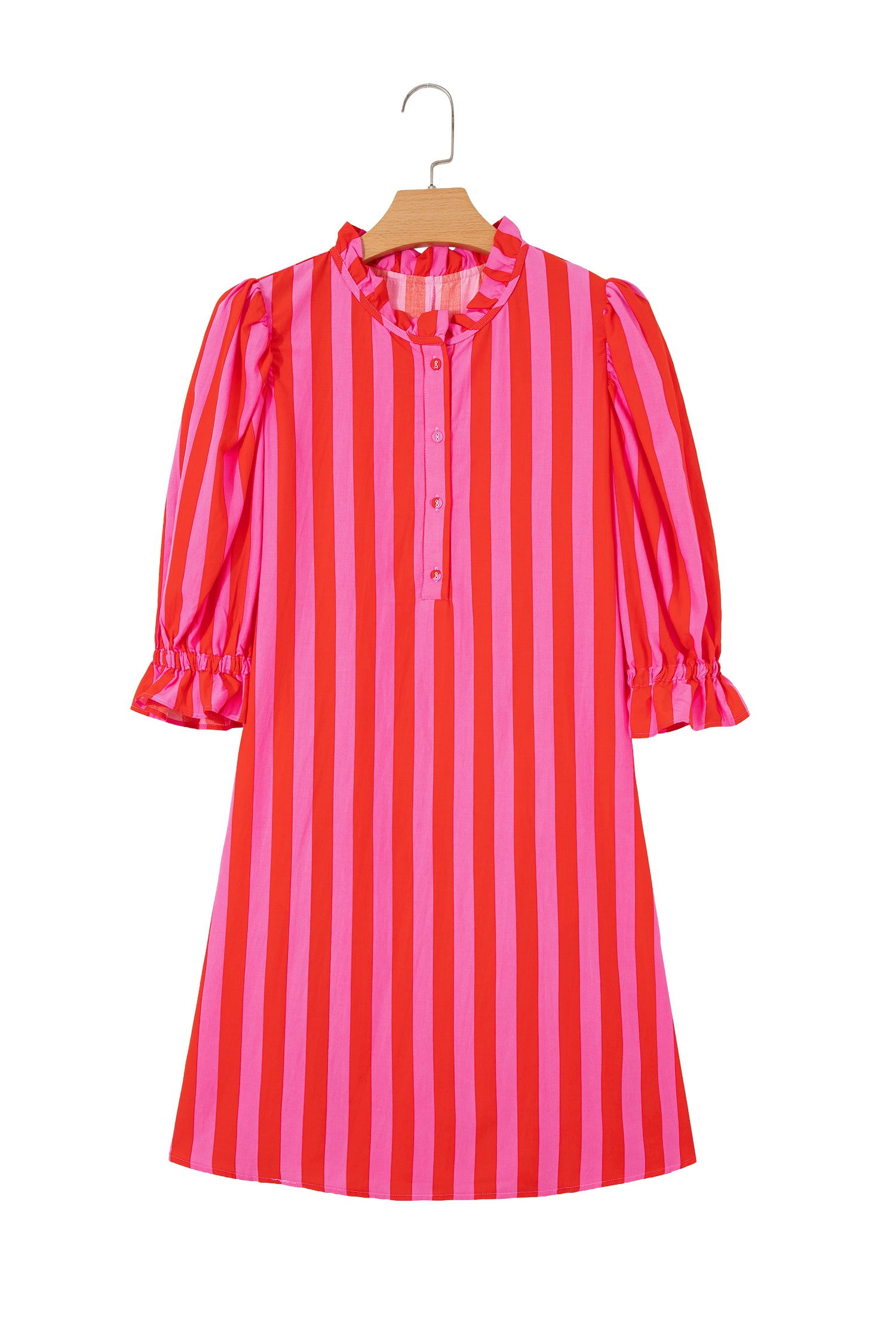 Stripe Puff Sleeve Mini Dress – Half Button