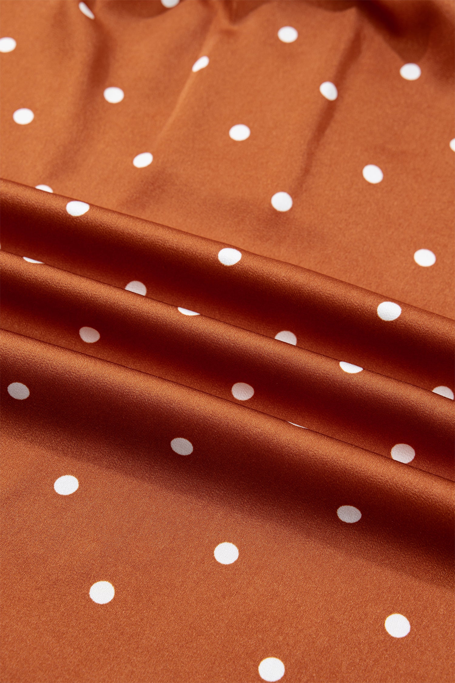 Polka Dot Half Button V Neck Long Sleeve Blouse – Brown