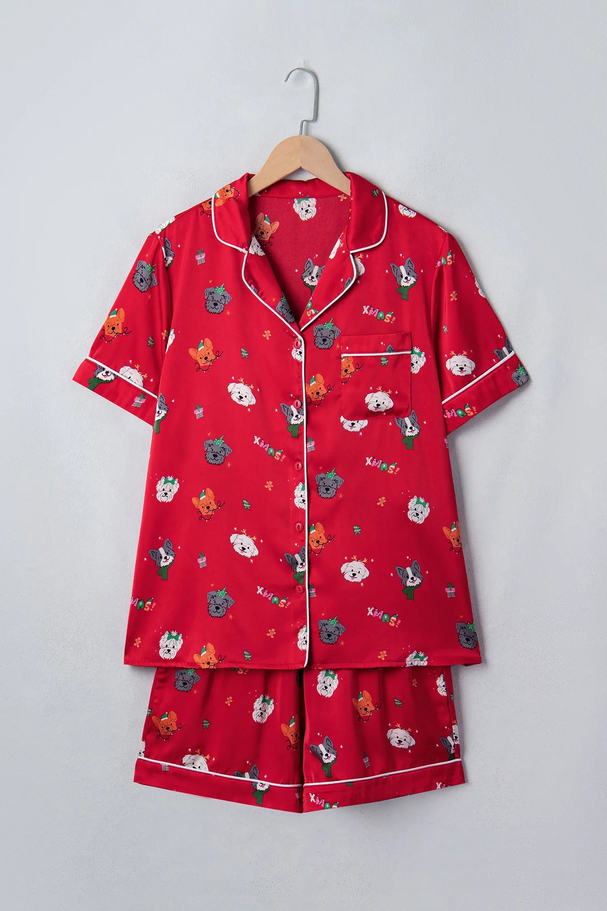 Short Sleeve Two Piece Lounge Set — Festive Dog Print