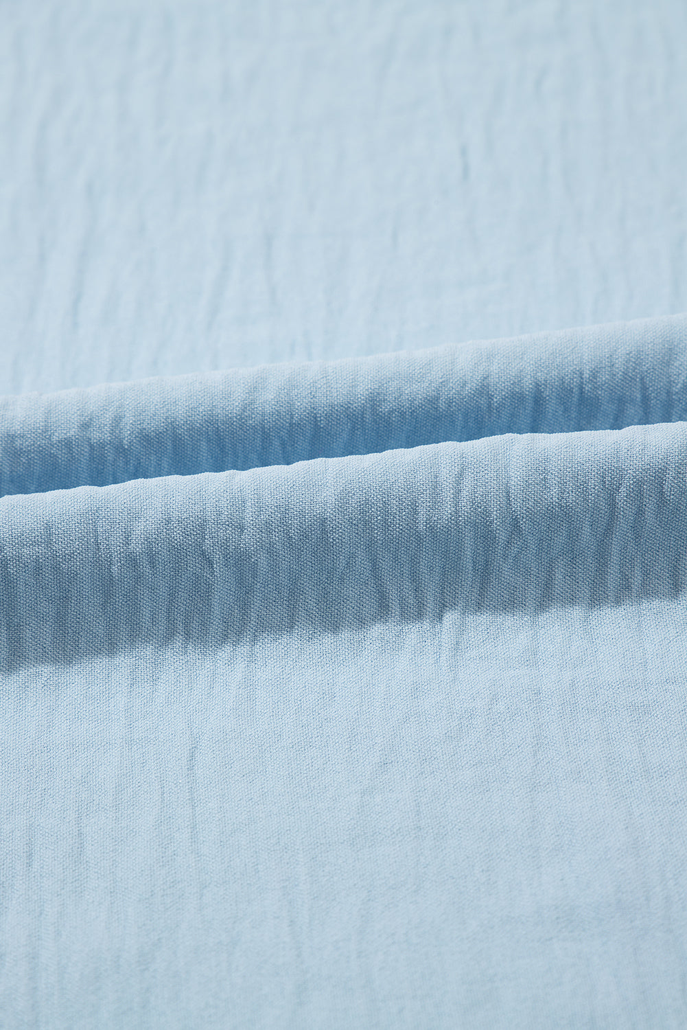 Mist Blue Solid Colour Ruffled Short Sleeve Casual Blouse eAura