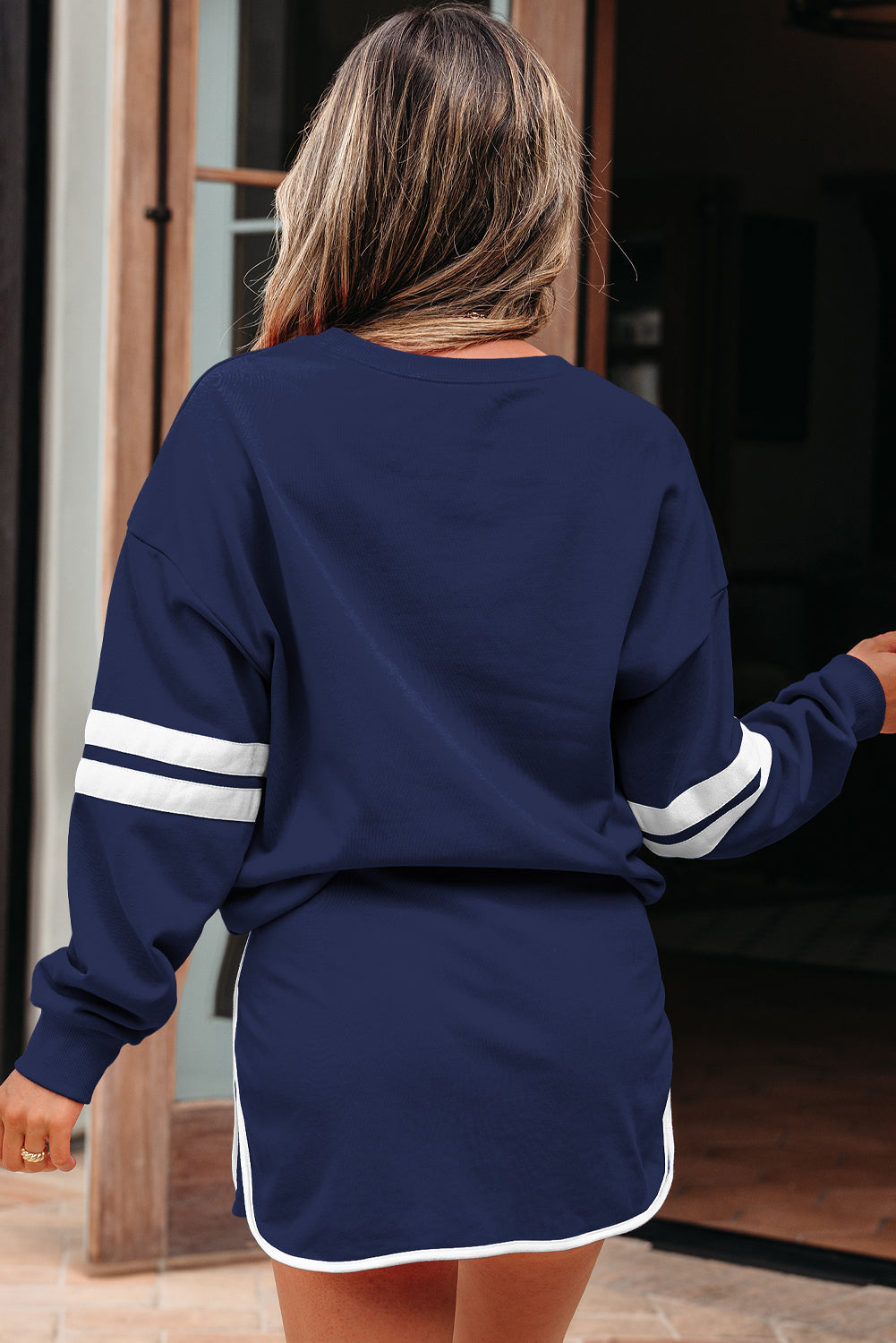 Varsity Stripe Detail Drop Shoulder Pullover Mini Skort Co-ord Set - eAura