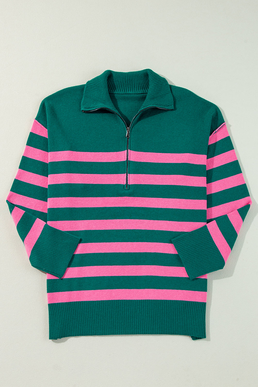 Green Collared Quarter Zipper Oversized Sweater eAura