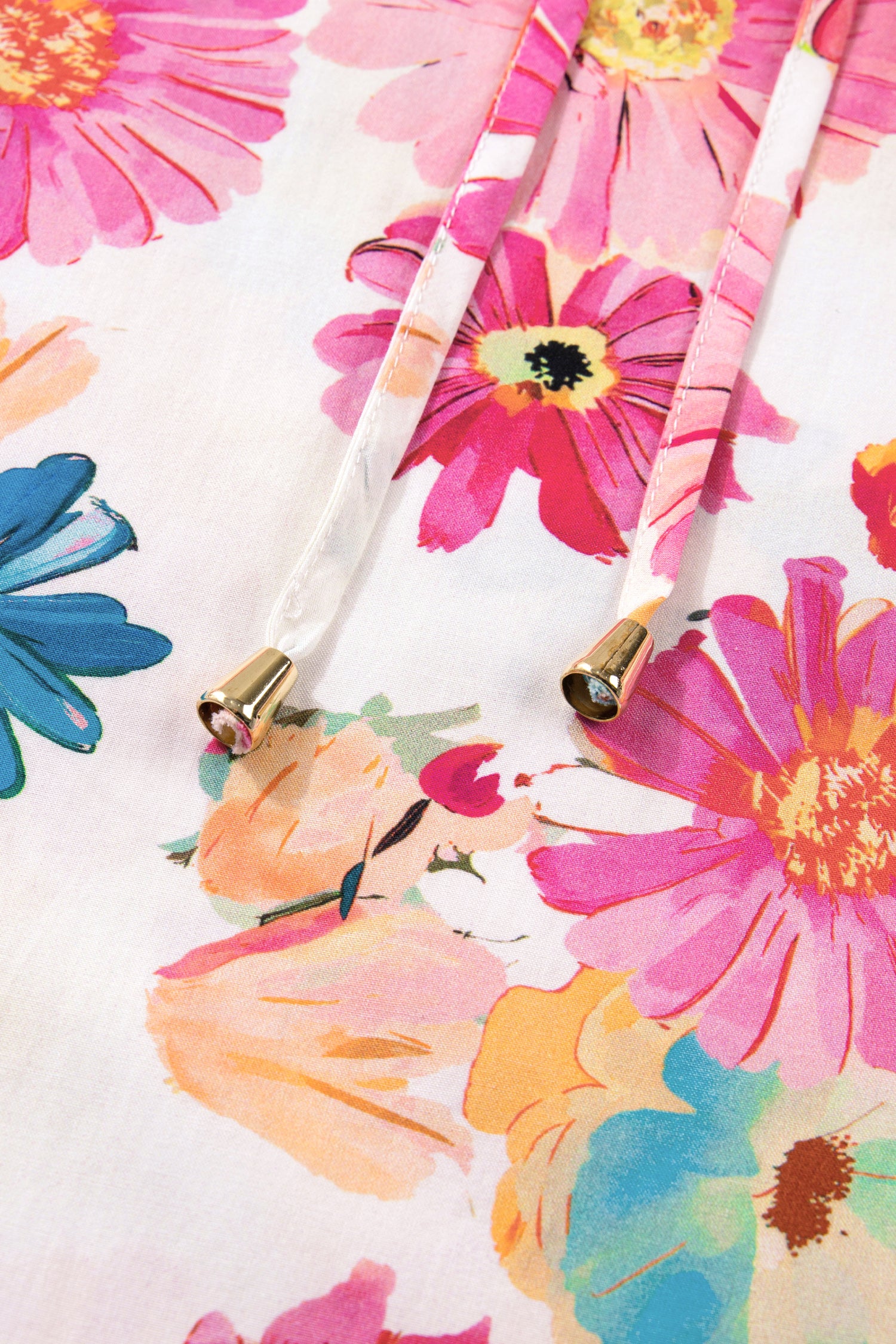 Vibrant Summer Floral Tie V-Neck Short Puff Sleeve Blouse