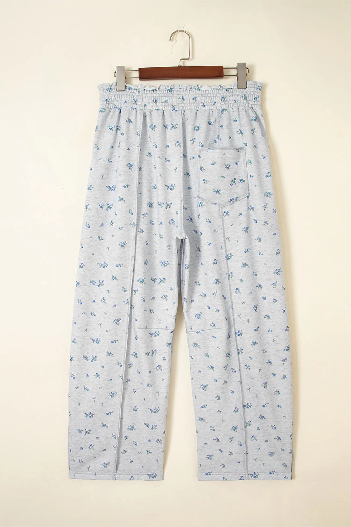 Floral Print Elastic Waist Regular Fit Pants – Grey