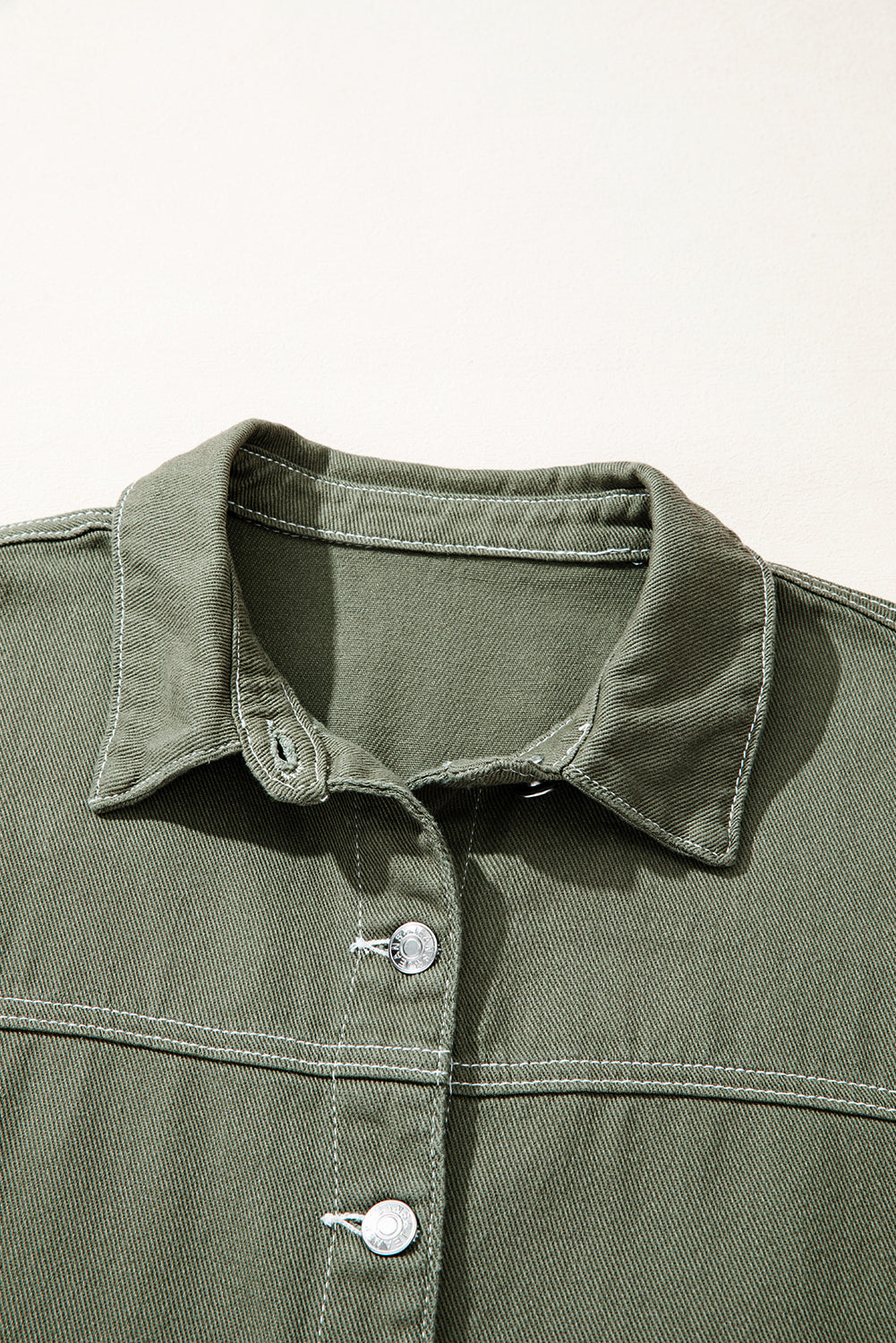 Patched Pocket Collared Button Front Boyfriend Denim Jacket eAura