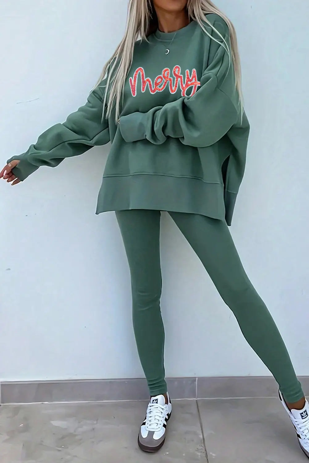 Sequin Merry Letter Graphic Sweatshirt and Leggings 2pcs Outfit